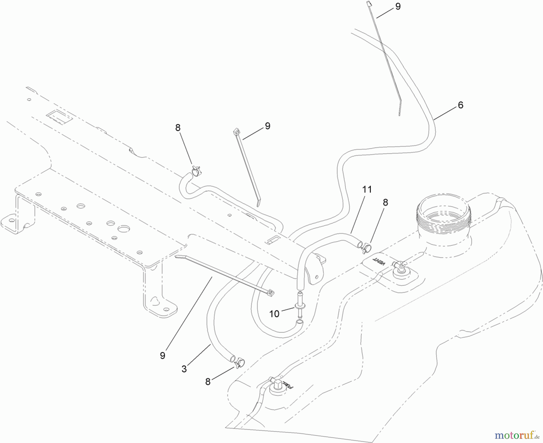 Toro Neu Mowers, Zero-Turn 74390 (ZS 4200TF) - Toro TimeCutter ZS 4200TF Riding Mower, 2012 (SN 312000001-312999999) FUEL DELIVERY ASSEMBLY