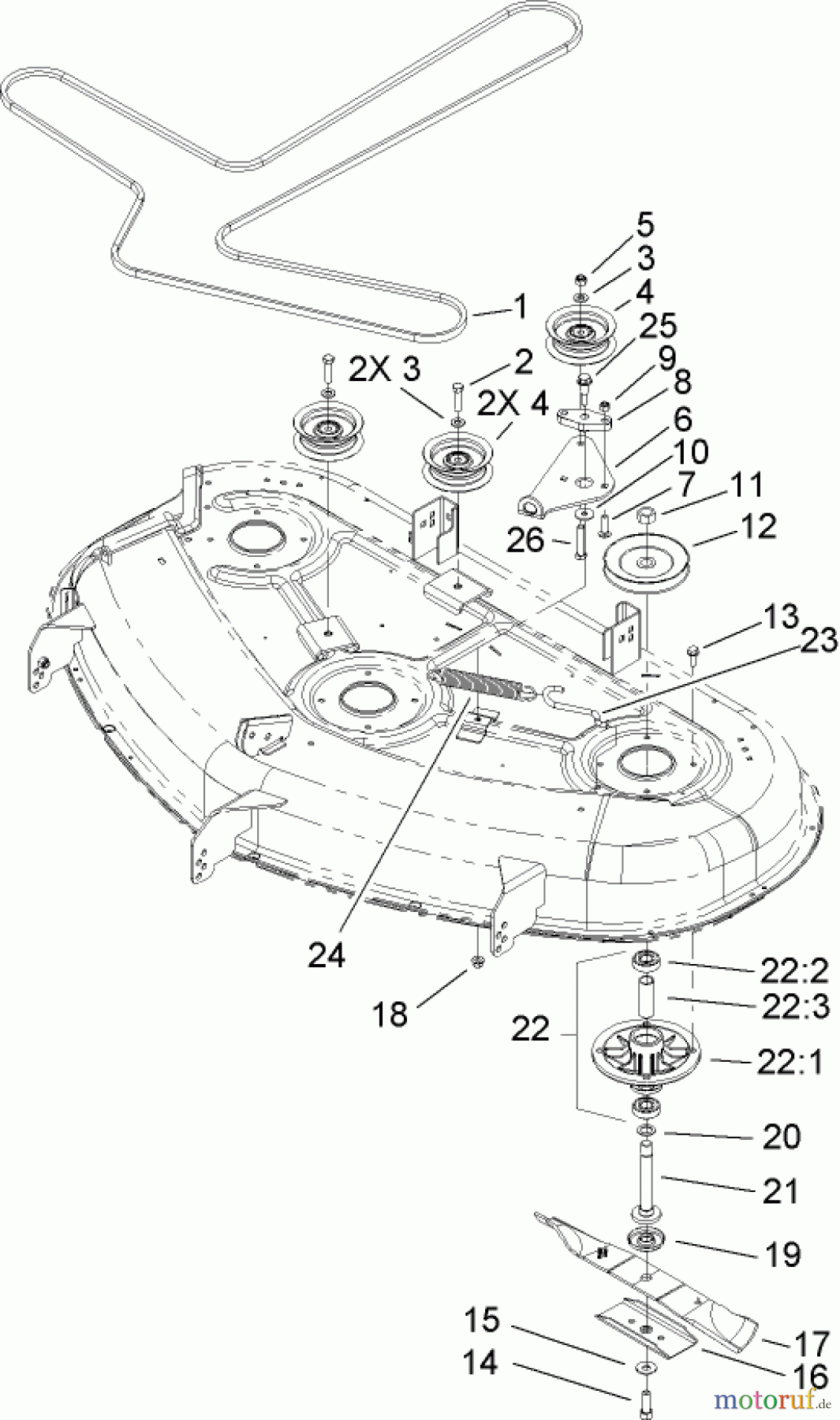 Toro Neu Mowers, Zero-Turn 74399 (Z5020) - Toro TimeCutter Z5020 Riding Mower, 2007 (270000001-270999999) 50 INCH DECK SPINDLE AND BELT DRIVE ASSEMBLY