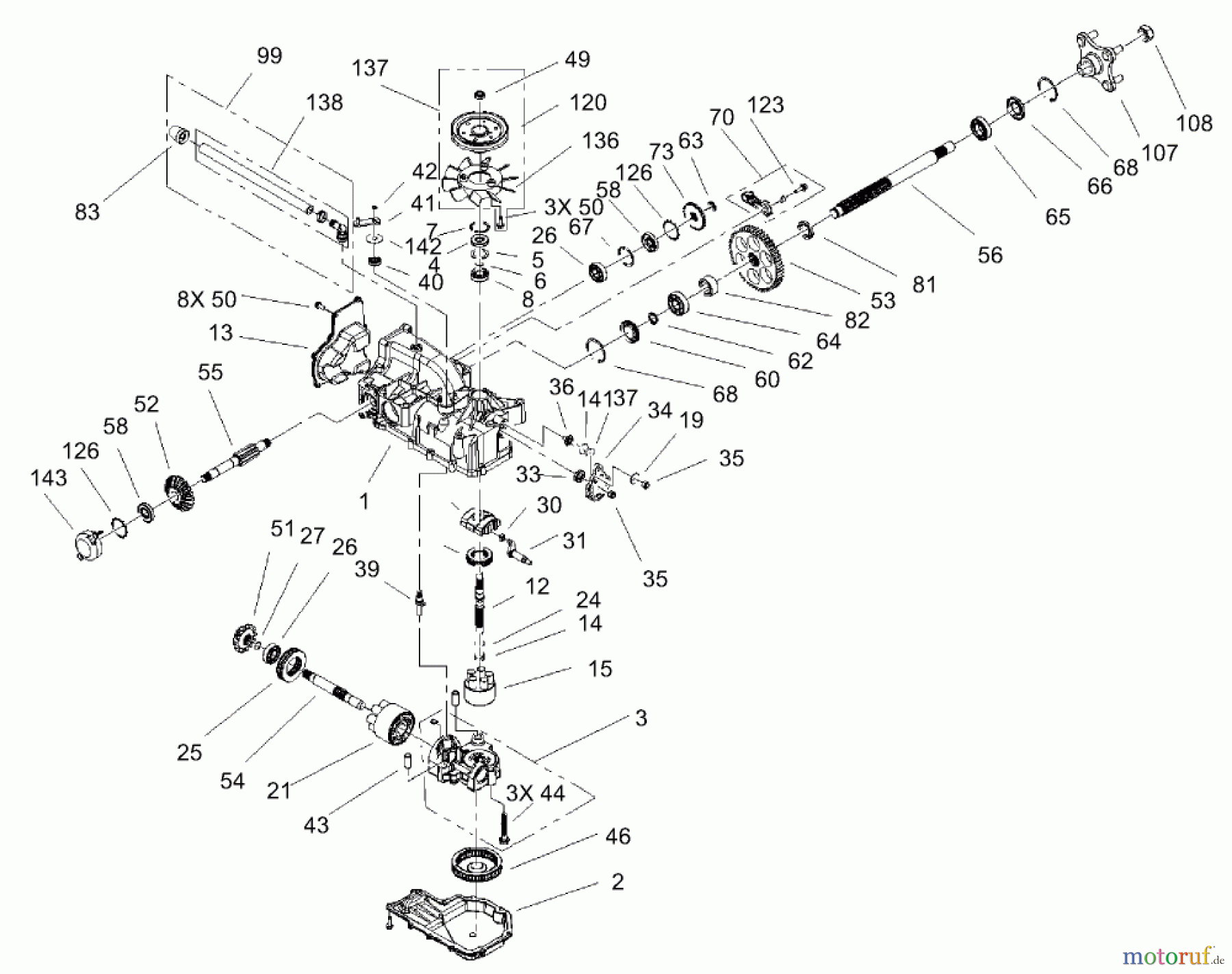  Toro Neu Mowers, Zero-Turn 74401 (17-44ZX) - Toro 17-44ZX TimeCutter ZX Riding Mower, 2004 (240000001-240999999) LH HYDRO TRANSAXLE ASSEMBLY NO. 107-1709