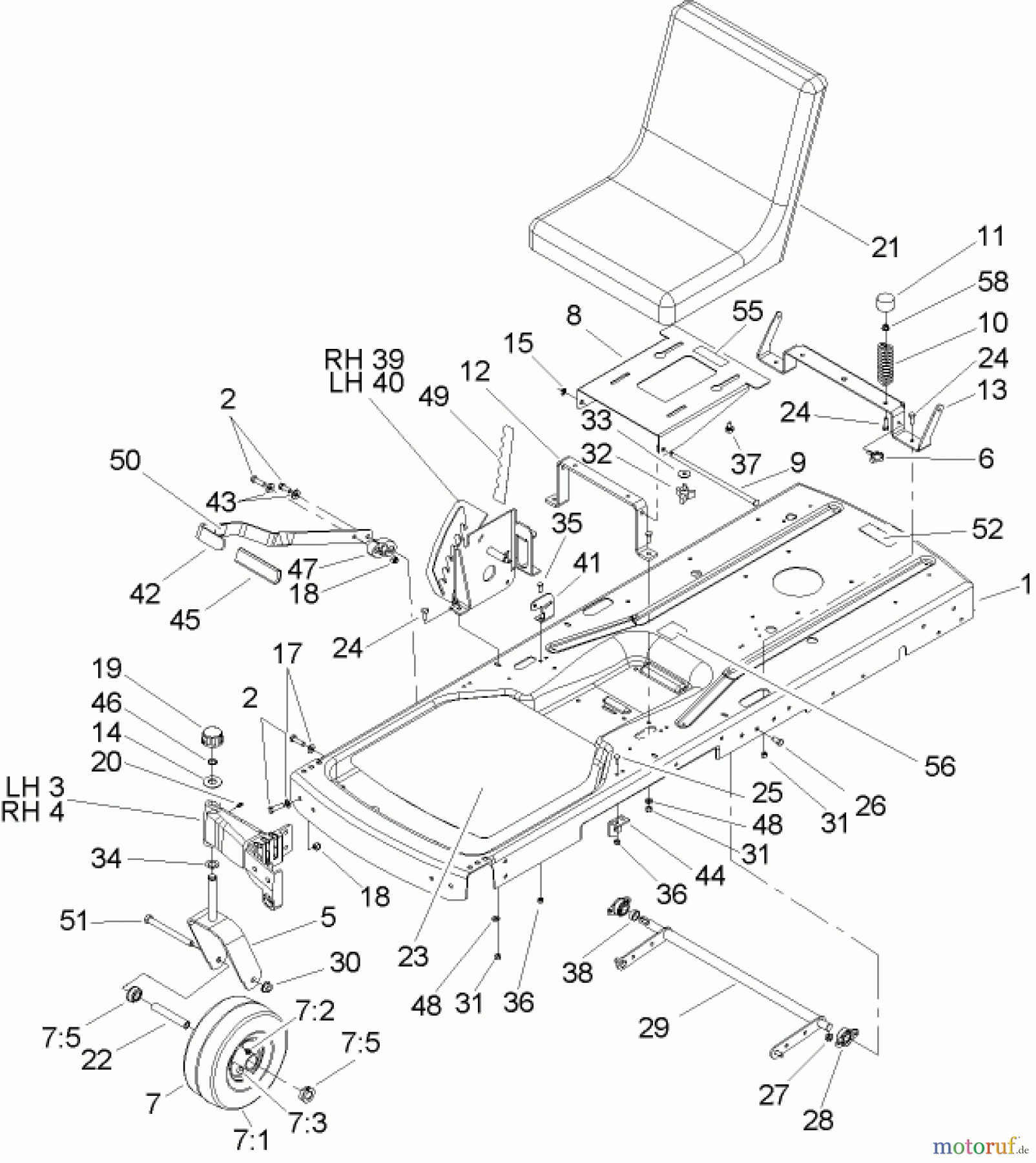  Toro Neu Mowers, Zero-Turn 74403 (16-42Z) - Toro 16-42Z TimeCutter Z Riding Mower, 2004 (240000001-240999999) FRAME ASSEMBLY
