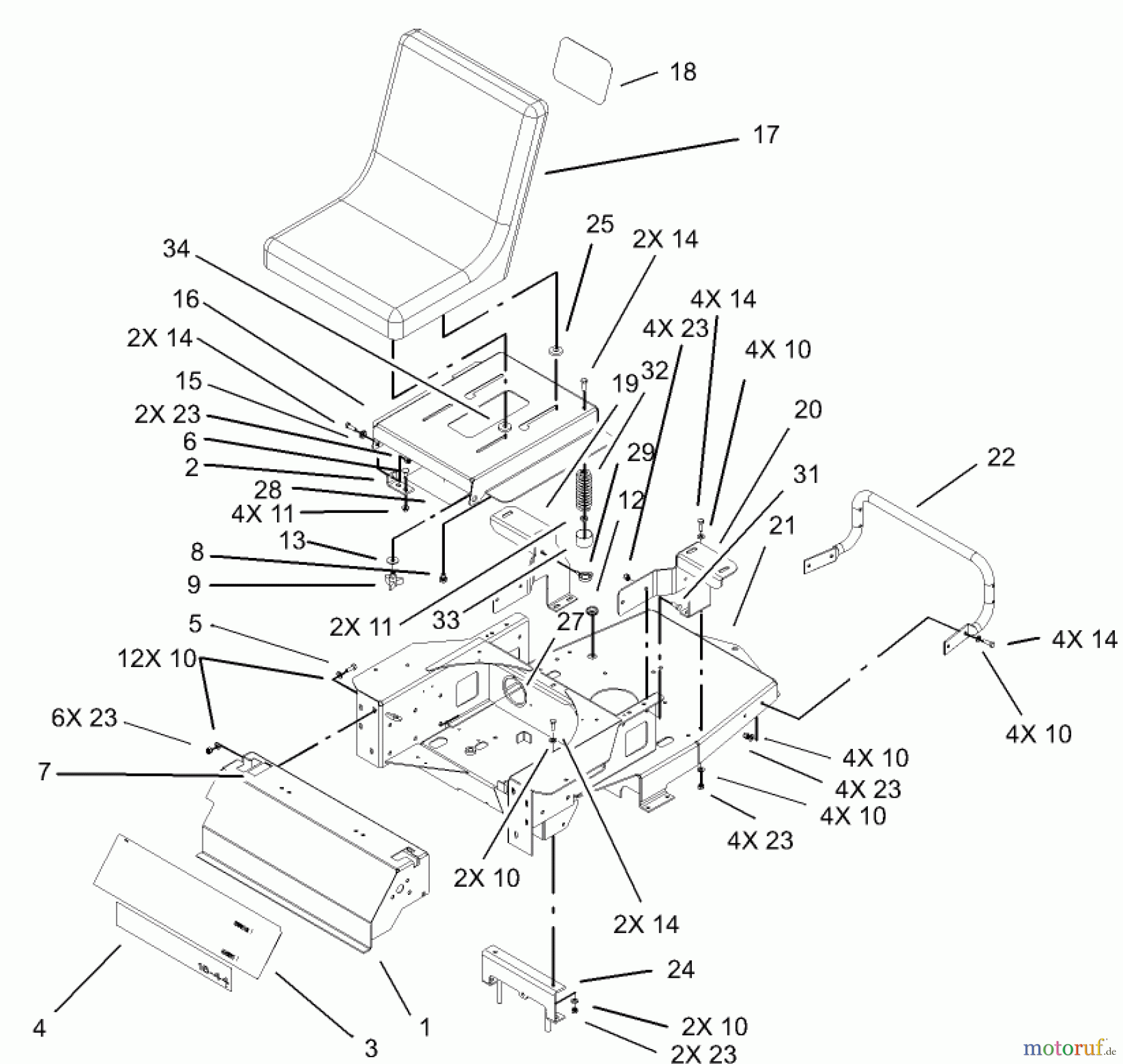  Toro Neu Mowers, Zero-Turn 74405 (18-52ZX) - Toro 18-52ZX TimeCutter ZX Riding Mower, 2003 (230000001-230999999) MAIN FRAME AND SEAT ASSEMBLY