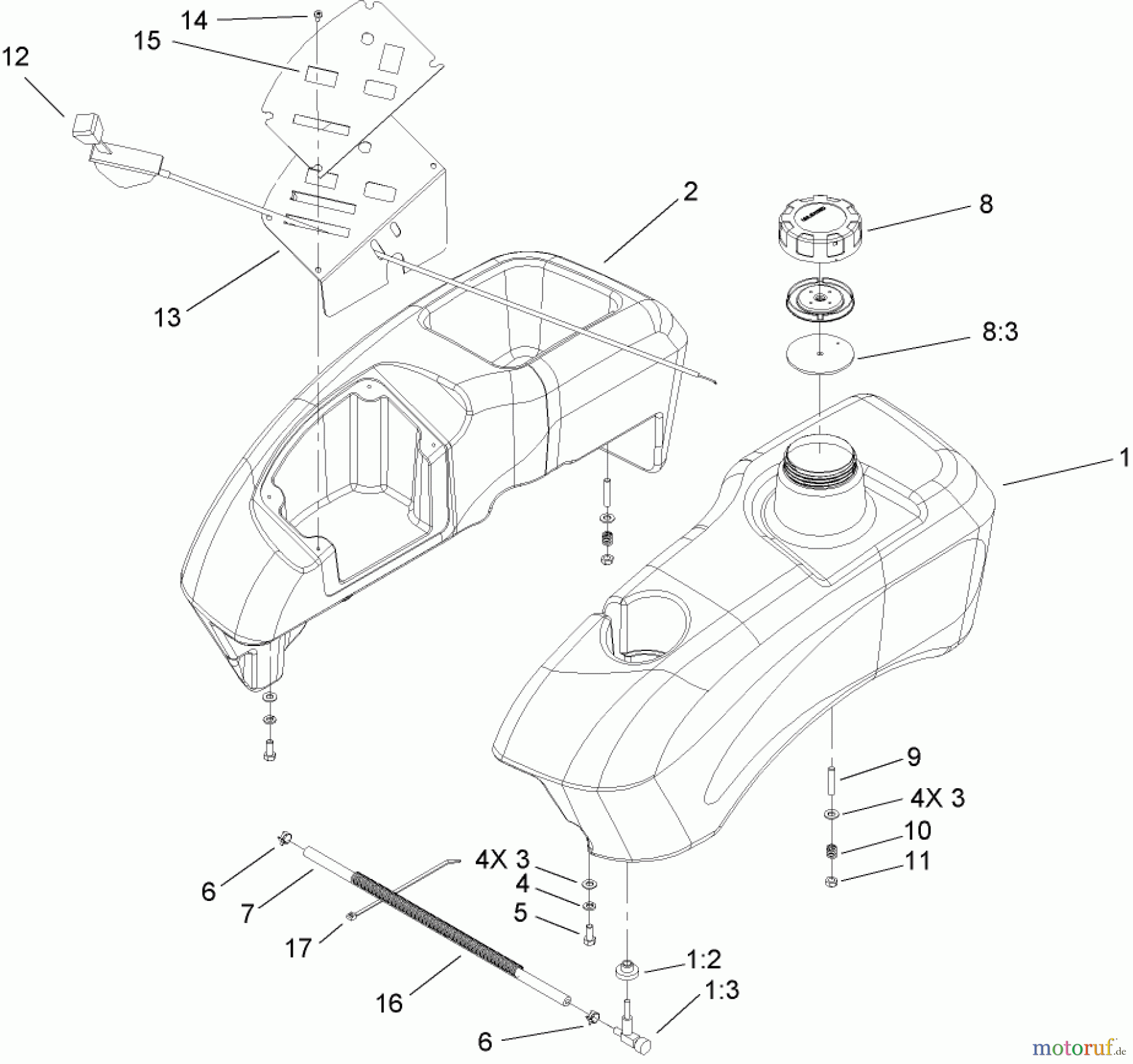  Toro Neu Mowers, Zero-Turn 74406 (ZX440) - Toro TimeCutter ZX440 Riding Mower, 2005 (250000001-250999999) FUEL TANK AND CONTROL ASSEMBLY