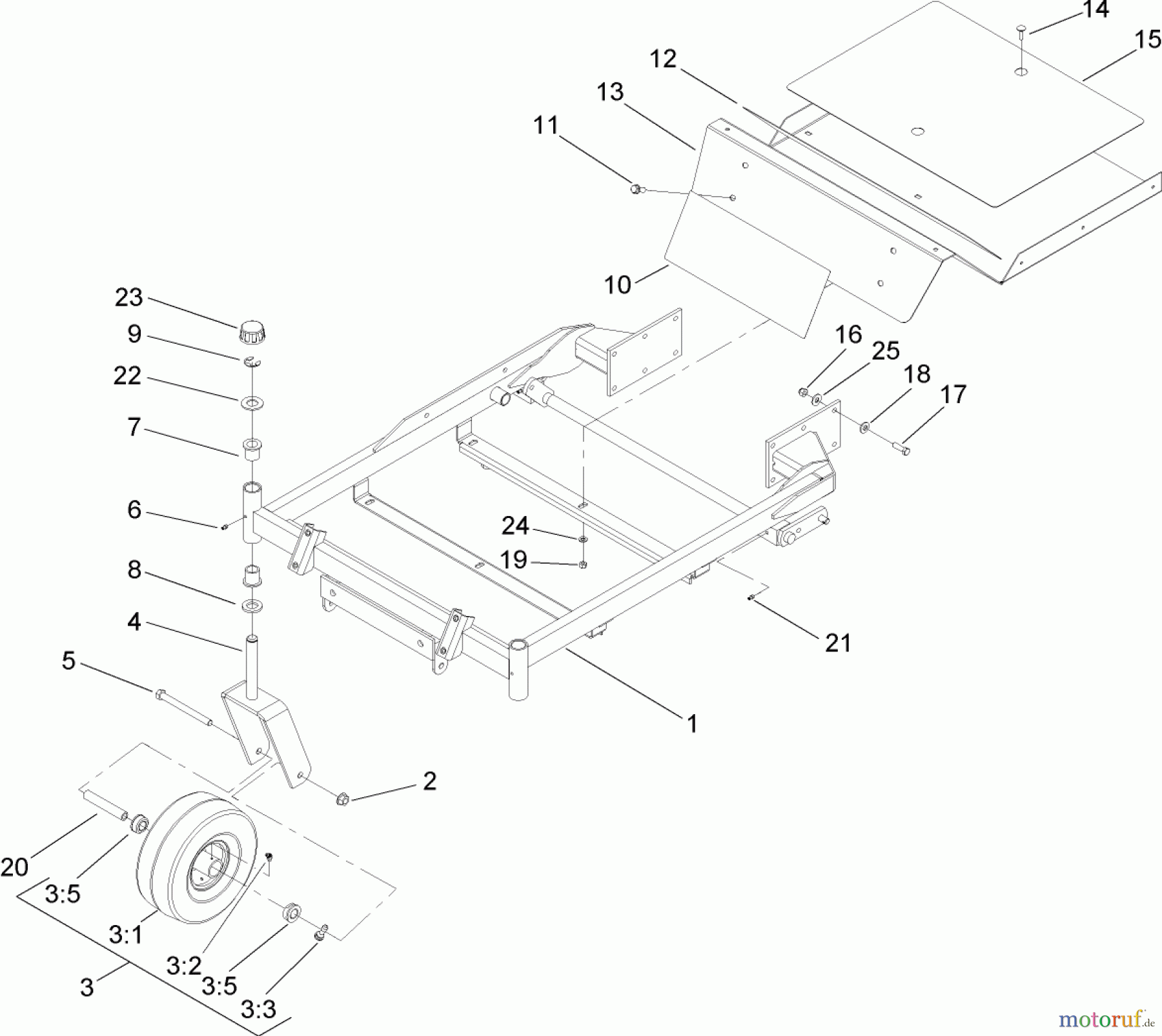  Toro Neu Mowers, Zero-Turn 74407 (ZX525) - Toro TimeCutter ZX525 Riding Mower, 2005 (250000001-250999999) FRAME AND CASTER ASSEMBLY
