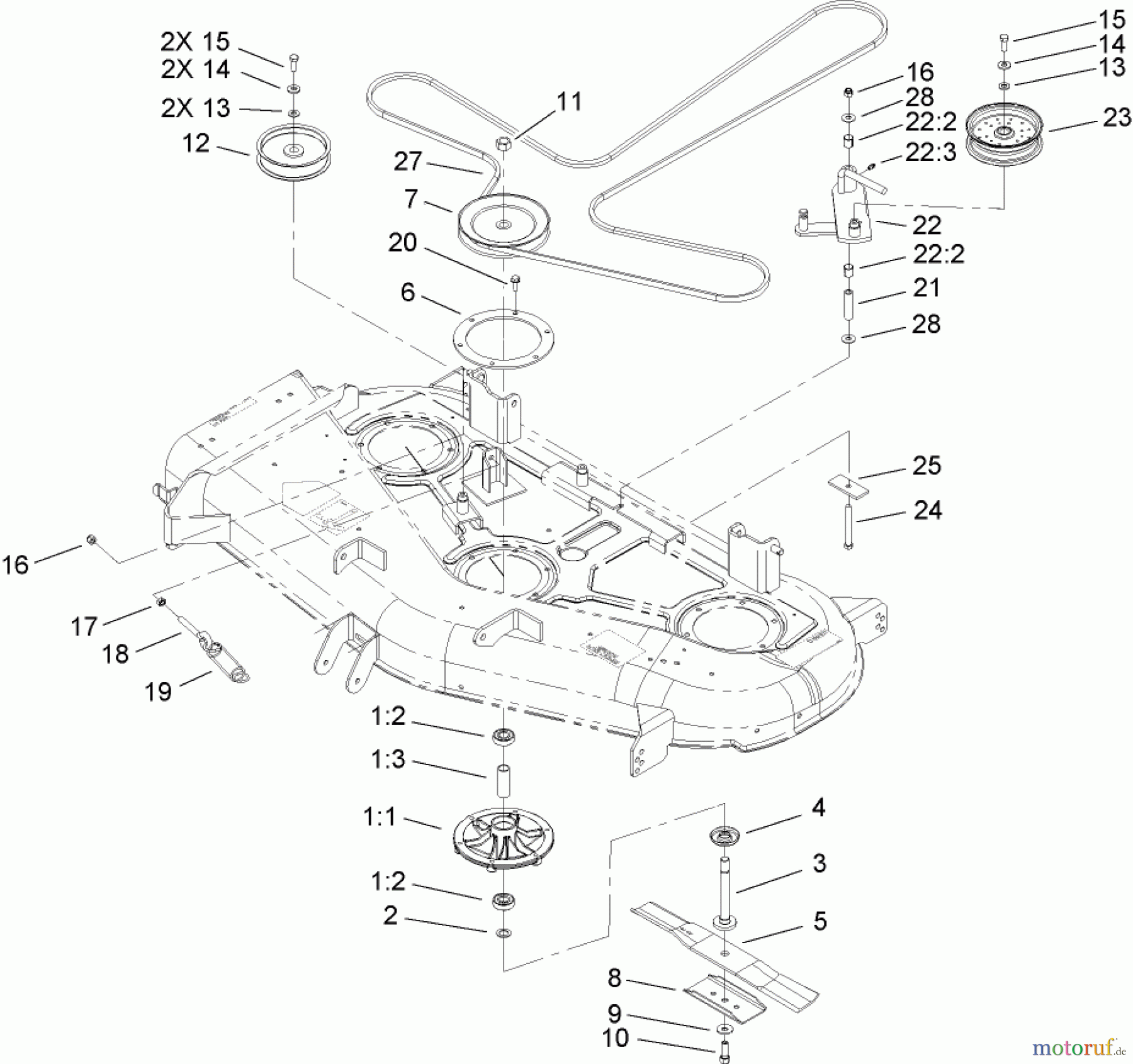  Toro Neu Mowers, Zero-Turn 74407 (ZX525) - Toro TimeCutter ZX525 Riding Mower, 2007 (270000001-270999999) 52IN DECK BELT DRIVE ASSEMBLY