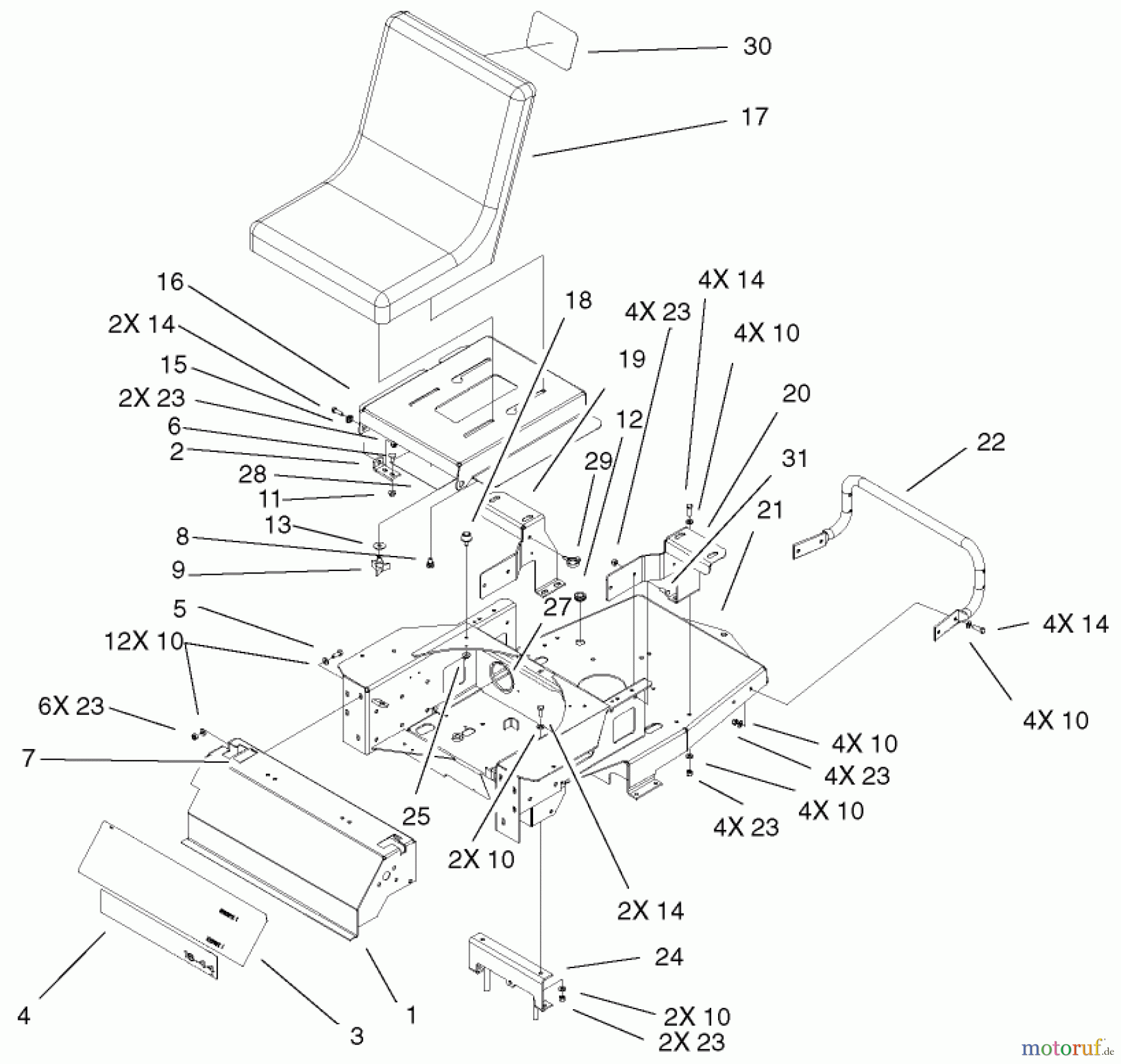 Toro Neu Mowers, Zero-Turn 74501 (Z16-44) - Toro Z16-44 TimeCutter Z Riding Mower, 2001 (210000001-210999999) MAIN FRAME ASSEMBLY