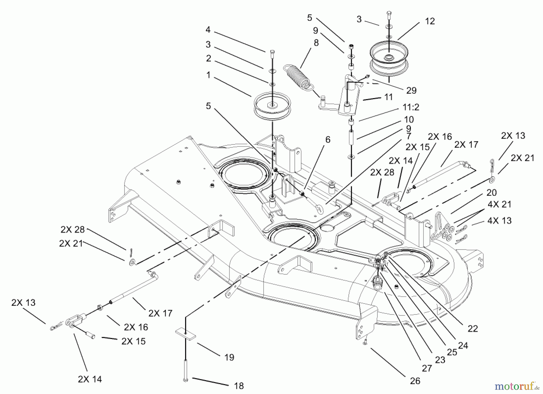  Toro Neu Mowers, Zero-Turn 74601 (17K-44ZX) - Toro 17K-44ZX TimeCutter ZX Riding Mower, 2003 (230000001-230999999) 44IN DECK BELT DRIVE AND LIFT ASSEMBLY