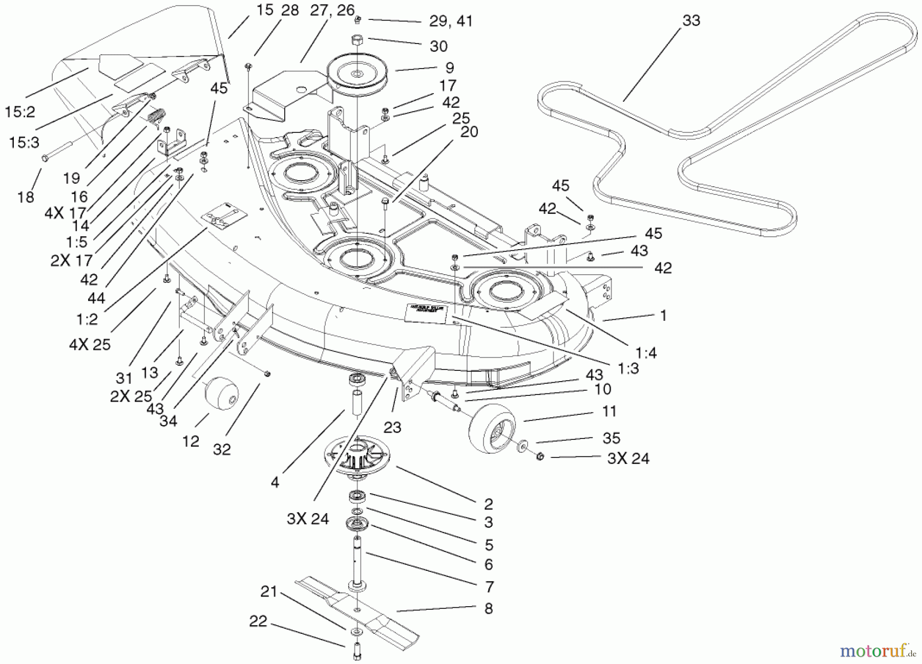  Toro Neu Mowers, Zero-Turn 74601 (Z17-44) - Toro Z17-44 TimeCutter Z Riding Mower, 2001 (210000001-210999999) 44 INCH DECK ASSEMBLY