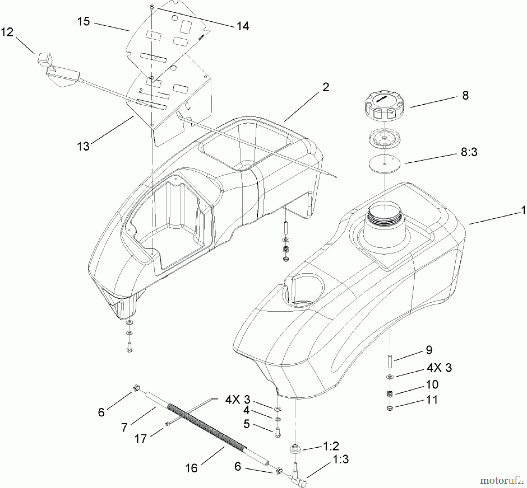 Toro Neu Mowers, Zero-Turn 74603 (ZX440) - Toro TimeCutter ZX440 Riding Mower, 2006 (260000001-260999999) FUEL TANK AND CONTROL POD ASSEMBLY
