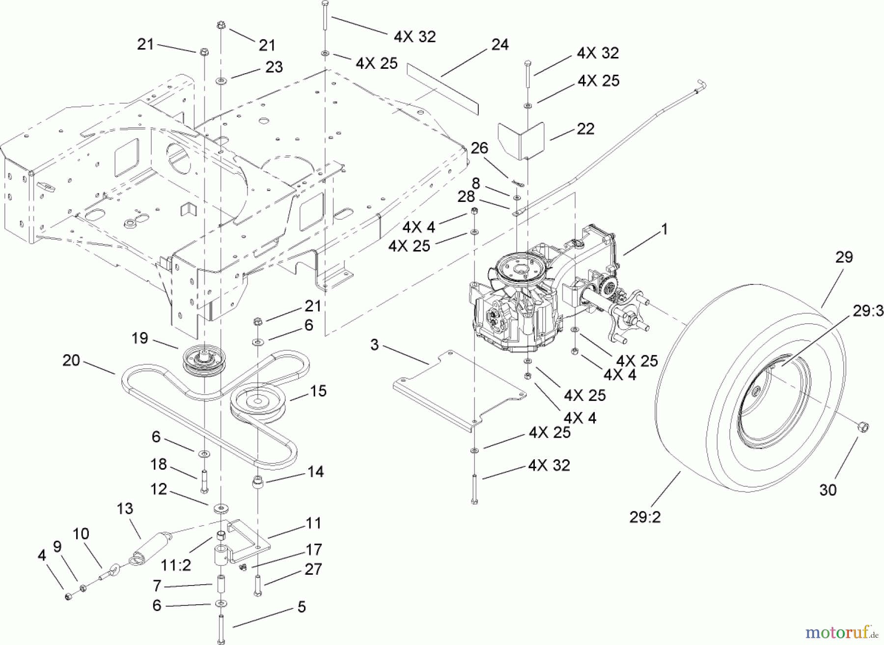  Toro Neu Mowers, Zero-Turn 74603 (ZX440) - Toro TimeCutter ZX440 Riding Mower, 2006 (260000001-260999999) HYDRO AND BELT DRIVE ASSEMBLY