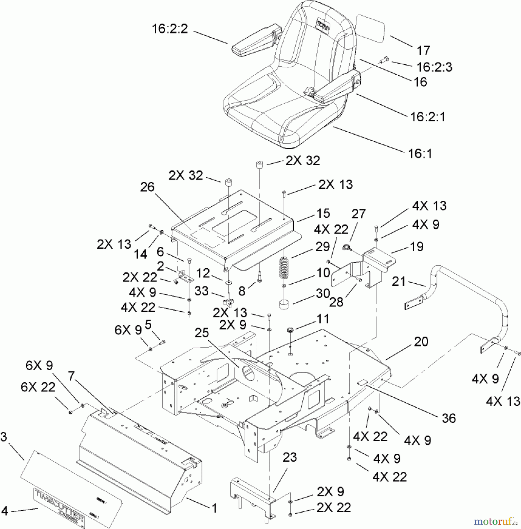 Toro Neu Mowers, Zero-Turn 74603 (ZX440) - Toro TimeCutter ZX440 Riding Mower, 2006 (260000001-260999999) MAIN FRAME ASSEMBLY
