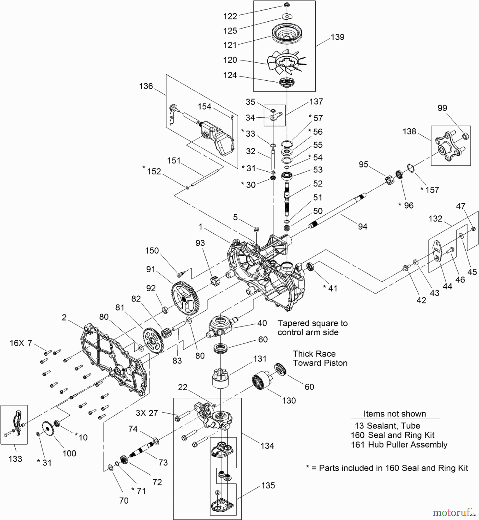  Toro Neu Mowers, Zero-Turn 74624 (4235) - Toro TimeCutter SS 4235 Riding Mower, 2011 (311000001-311999999) LEFT HAND HYDRO TRANSAXLE ASSEMBLY NO. 119-3330