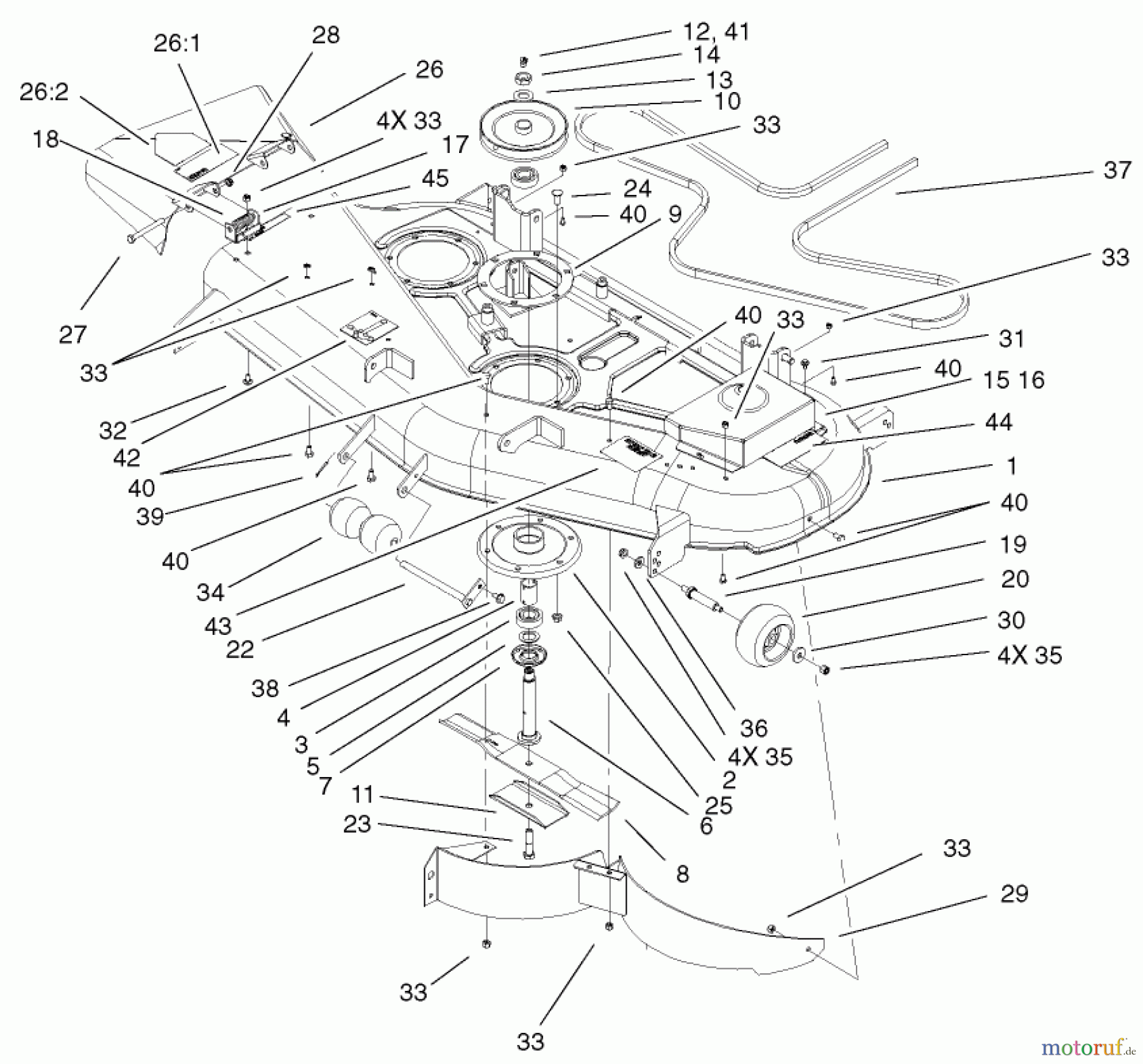 Toro Neu Mowers, Zero-Turn 74701 (Z17-52) - Toro Z17-52 TimeCutter Z Riding Mower, 2001 (210000001-210999999) DECK ASSEMBLY