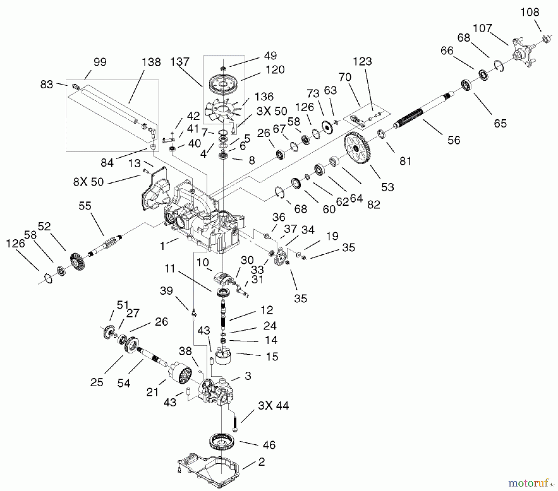  Toro Neu Mowers, Zero-Turn 74701 (Z17-52) - Toro Z17-52 TimeCutter Z Riding Mower, 2001 (210000001-210999999) LEFT HAND HYDRO TRANSAXLE ASSEMBLY NO. 100-7361