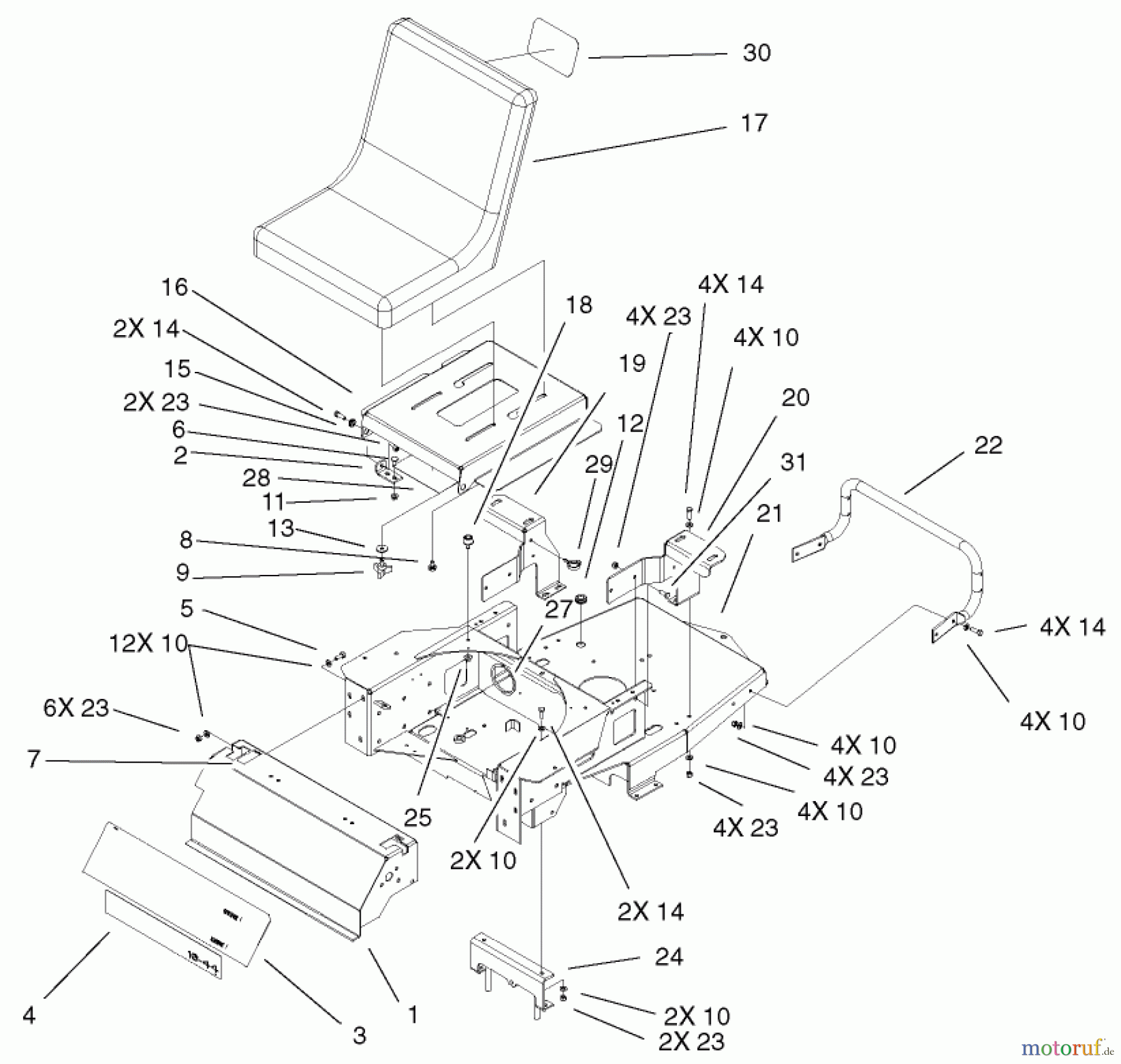  Toro Neu Mowers, Zero-Turn 74701 (Z17-52) - Toro Z17-52 TimeCutter Z Riding Mower, 2001 (210000001-210999999) MAIN FRAME ASSEMBLY