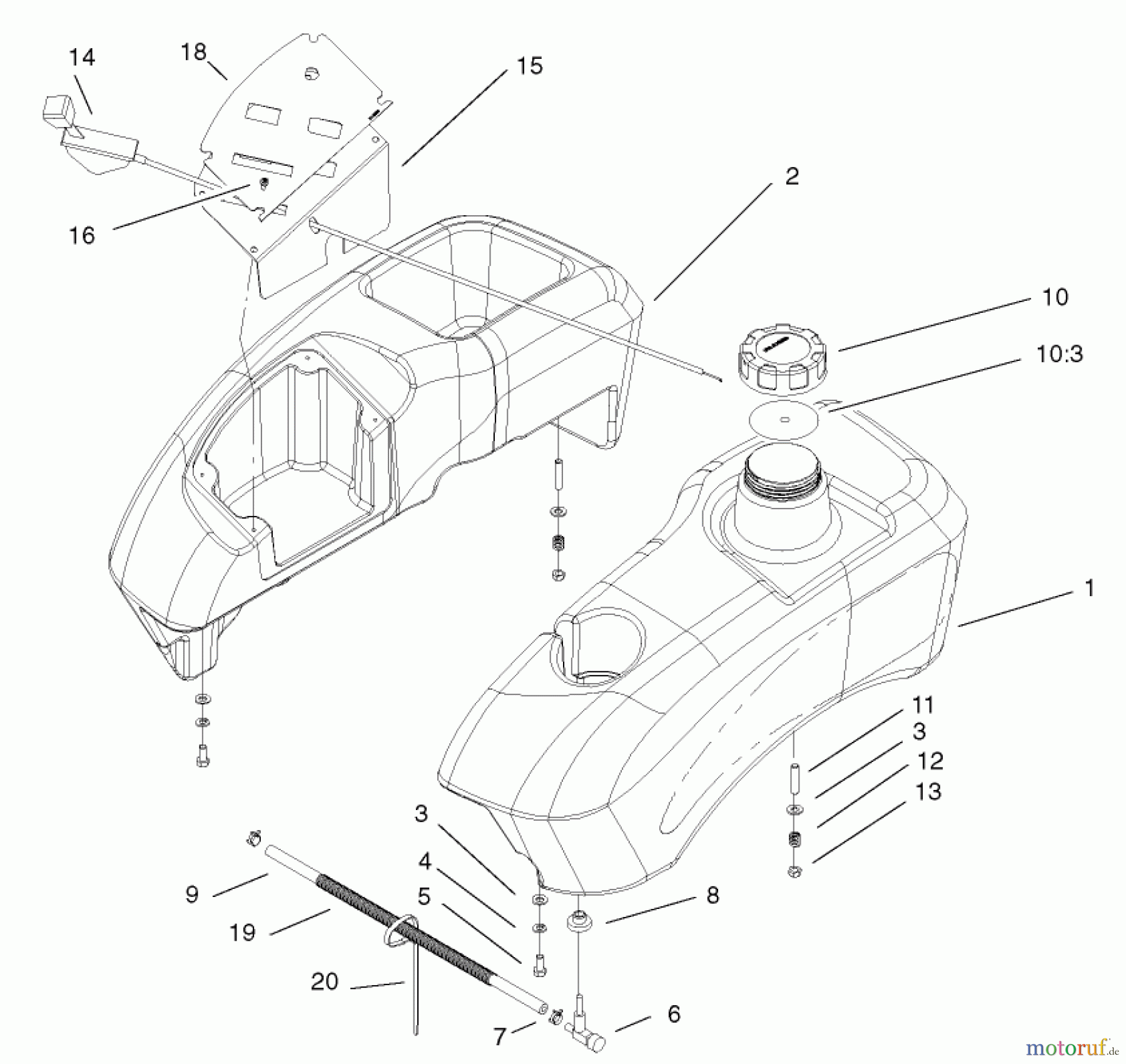  Toro Neu Mowers, Zero-Turn 74701 (Z17-52) - Toro Z17-52 TimeCutter Z Riding Mower, 2002 (220000001-220999999) FUEL TANK AND CONTROL POD ASSEMBLY