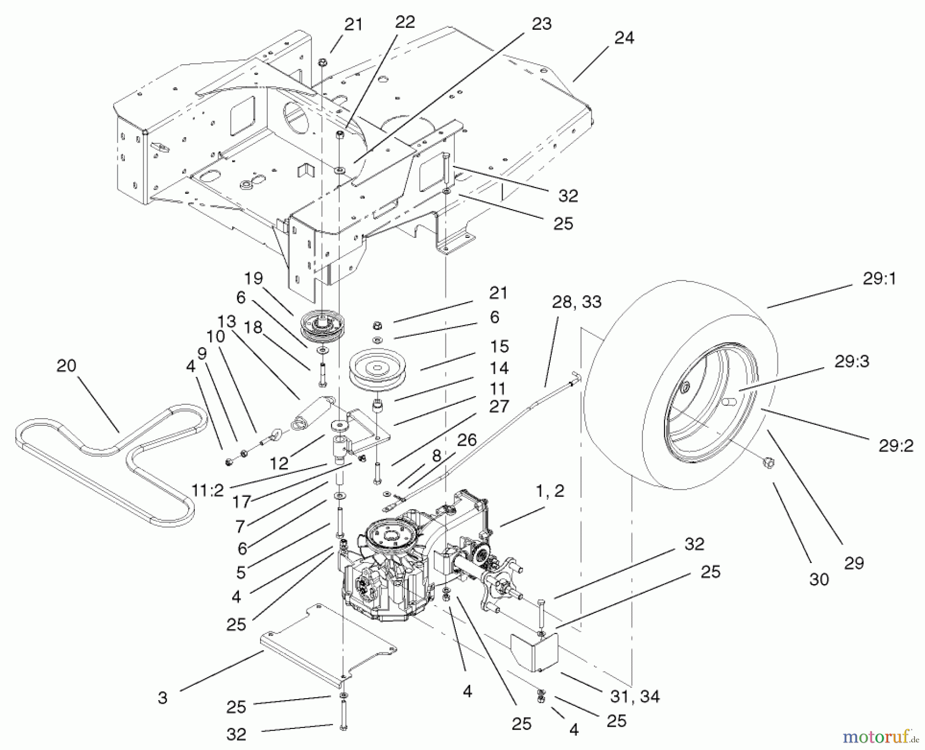  Toro Neu Mowers, Zero-Turn 74701 (Z17-52) - Toro Z17-52 TimeCutter Z Riding Mower, 2002 (220000001-220999999) HYDRO AND BELT DRIVE ASSEMBLY