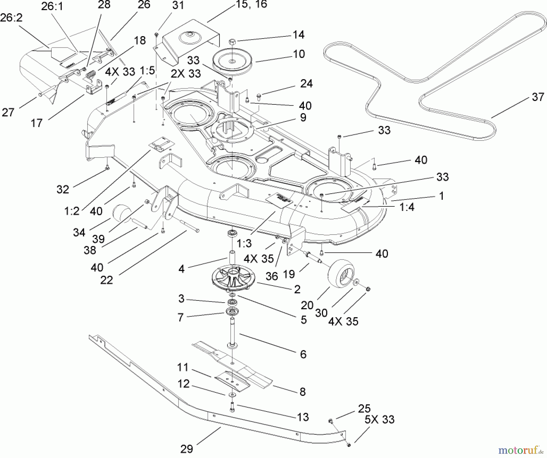  Toro Neu Mowers, Zero-Turn 74702 (18-52ZX) - Toro 18-52ZX TimeCutter ZX Riding Mower, 2004 (240000200-240999999) 52IN DECK ASSEMBLY