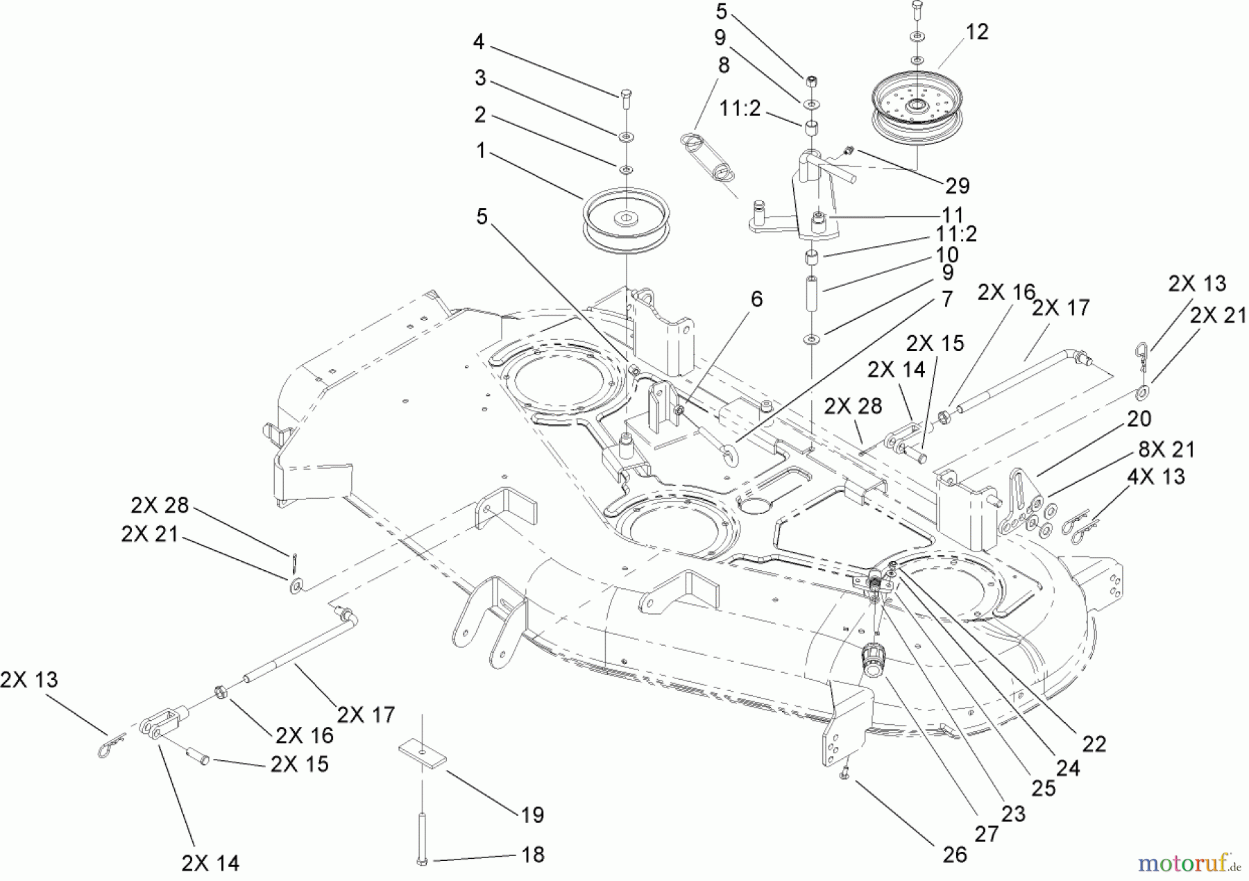  Toro Neu Mowers, Zero-Turn 74702 (18-52ZX) - Toro 18-52ZX TimeCutter ZX Riding Mower, 2004 (240000200-240999999) 52IN DECK BELT DRIVE AND LIFT SYSTEM ASSEMBLY