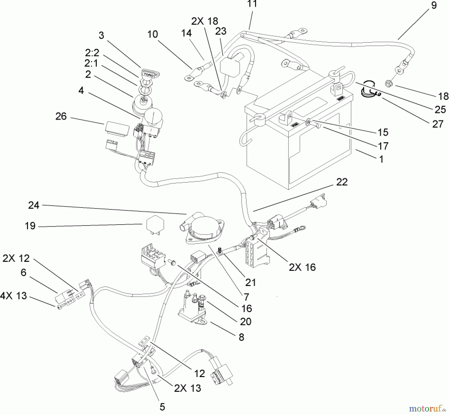  Toro Neu Mowers, Zero-Turn 74702 (18-52ZX) - Toro 18-52ZX TimeCutter ZX Riding Mower, 2004 (240000200-240999999) ELECTRICAL SYSTEM ASSEMBLY