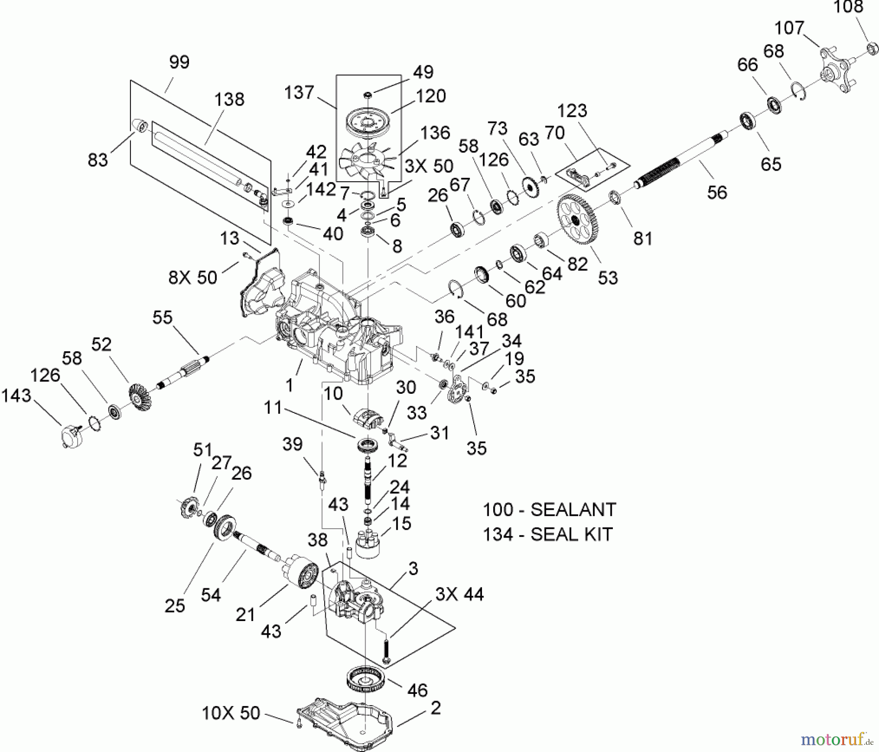  Toro Neu Mowers, Zero-Turn 74702 (18-52ZX) - Toro 18-52ZX TimeCutter ZX Riding Mower, 2004 (240000001-240000199) LH HYDRO TRANSAXLE ASSEMBLY NO. 107-1709