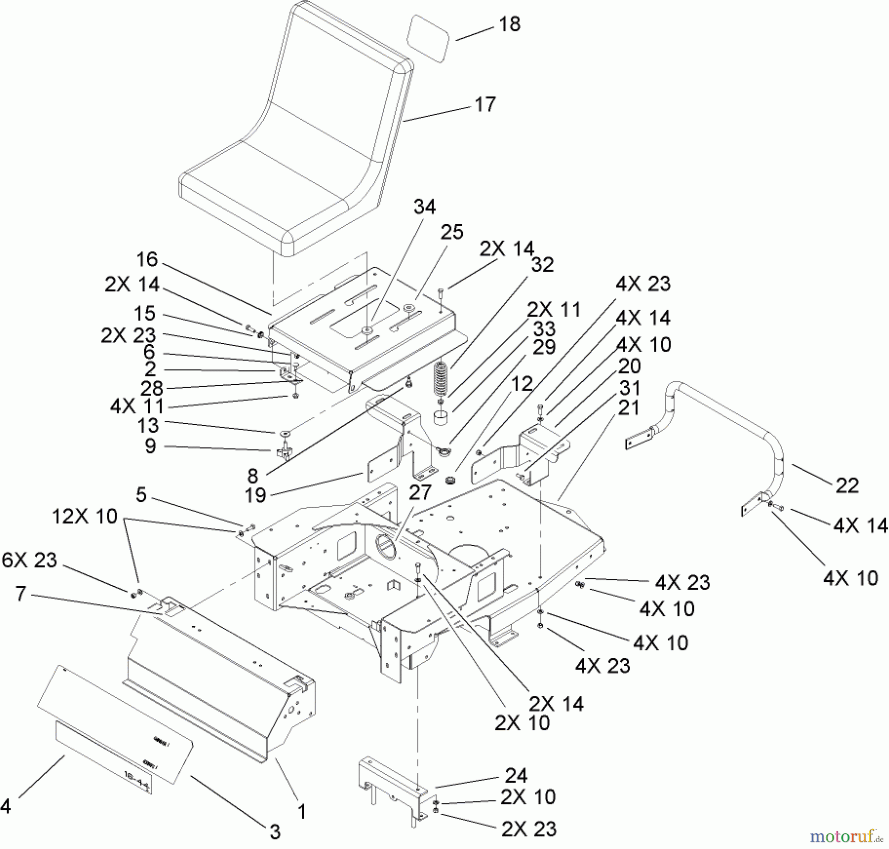 Toro Neu Mowers, Zero-Turn 74702 (18-52ZX) - Toro 18-52ZX TimeCutter ZX Riding Mower, 2004 (240000200-240999999) MAIN FRAME ASSEMBLY