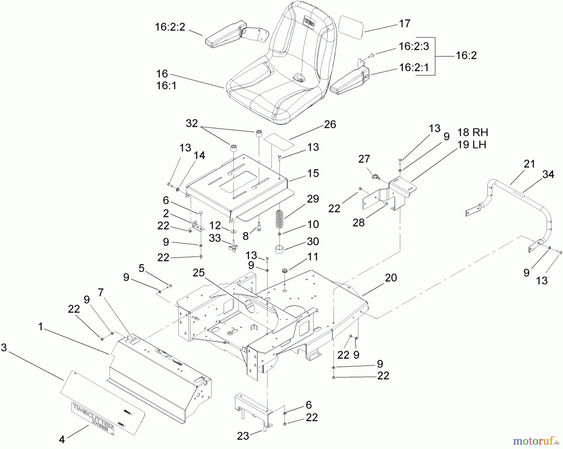  Toro Neu Mowers, Zero-Turn 74704 (ZX480) - Toro TimeCutter ZX480 Riding Mower, 2005 (250000001-250999999) SEAT AND REAR FRAME ASSEMBLY