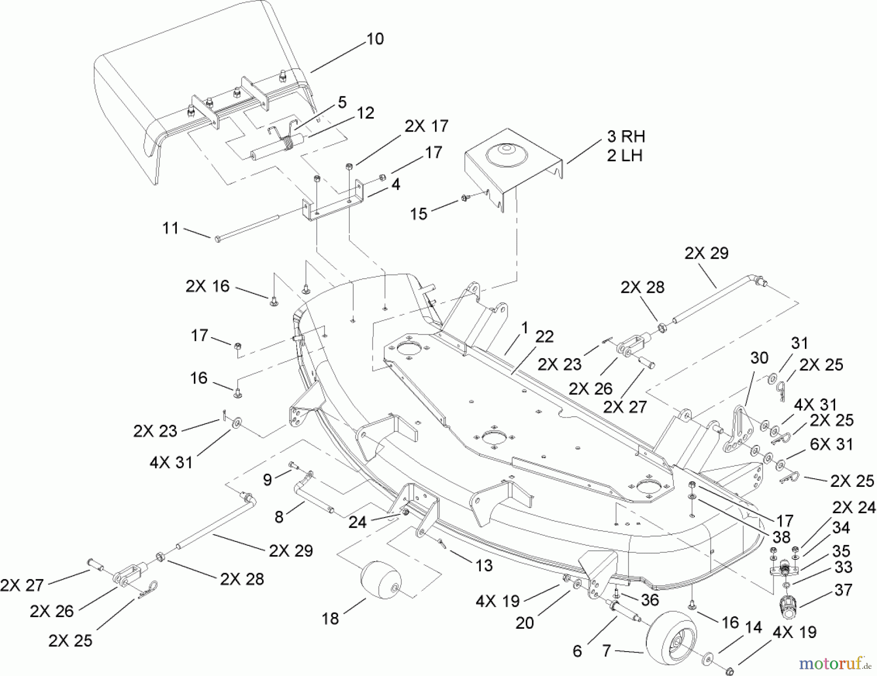  Toro Neu Mowers, Zero-Turn 74704 (ZX480) - Toro TimeCutter ZX480 Riding Mower, 2006 (260000001-260999999) 48IN DECK ASSEMBLY