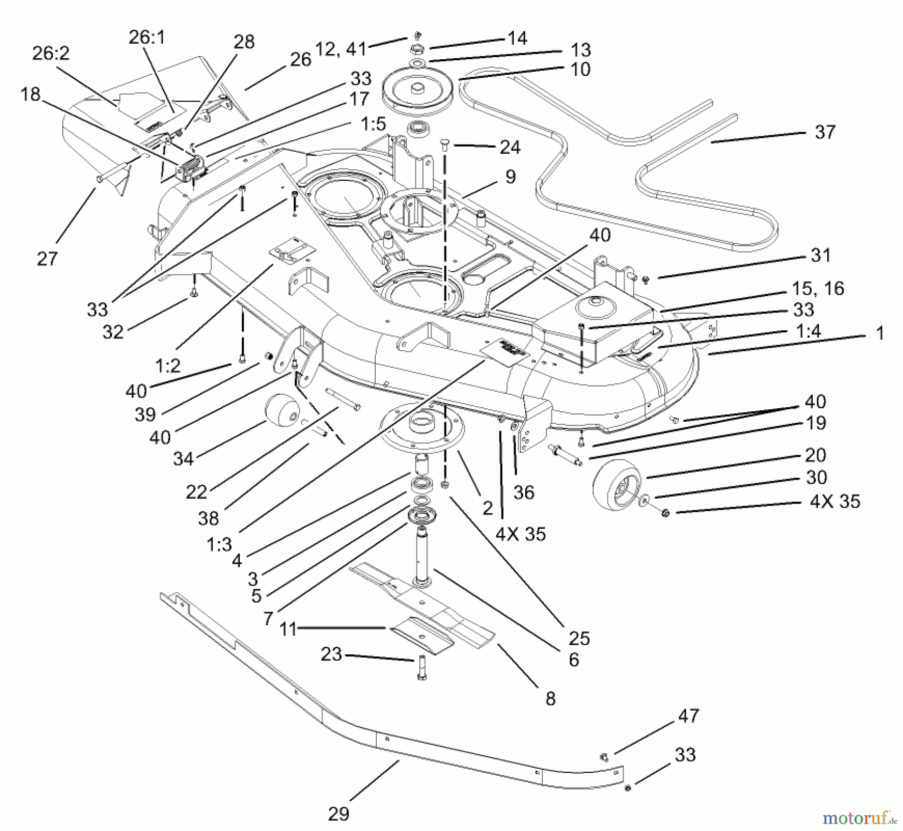  Toro Neu Mowers, Zero-Turn 74801 (18-52ZX) - Toro 18-52ZX TimeCutter ZX Riding Mower, 2003 (230000001-230999999) 52IN DECK ASSEMBLY