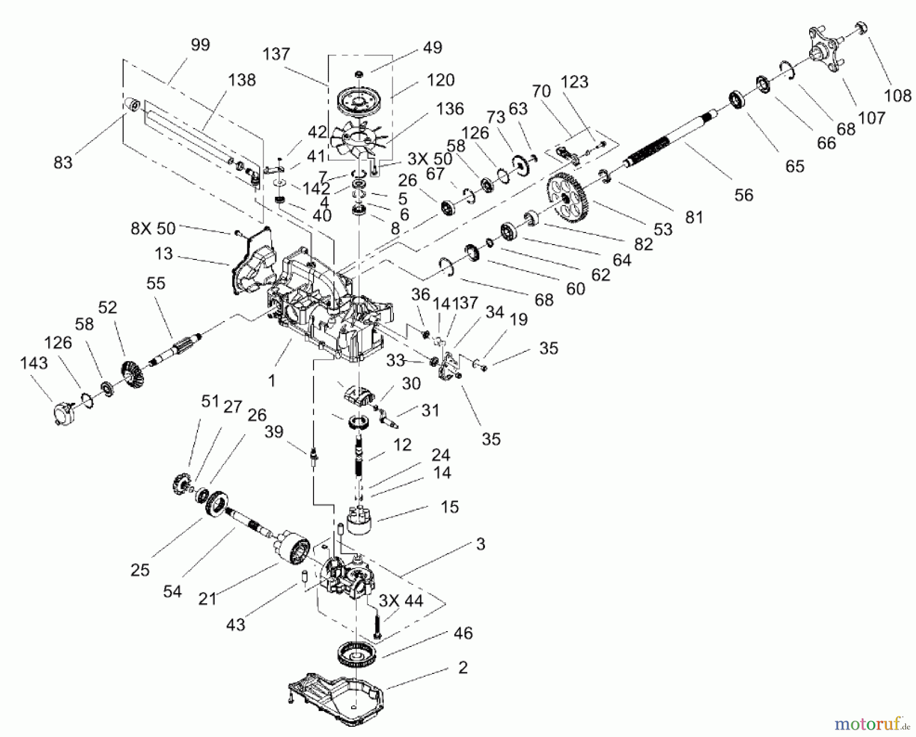  Toro Neu Mowers, Zero-Turn 74801 (18-52ZX) - Toro 18-52ZX TimeCutter ZX Riding Mower, 2003 (230000001-230999999) LH HYDRO TRANSAXLE ASSEMBLY NO. 107-1709
