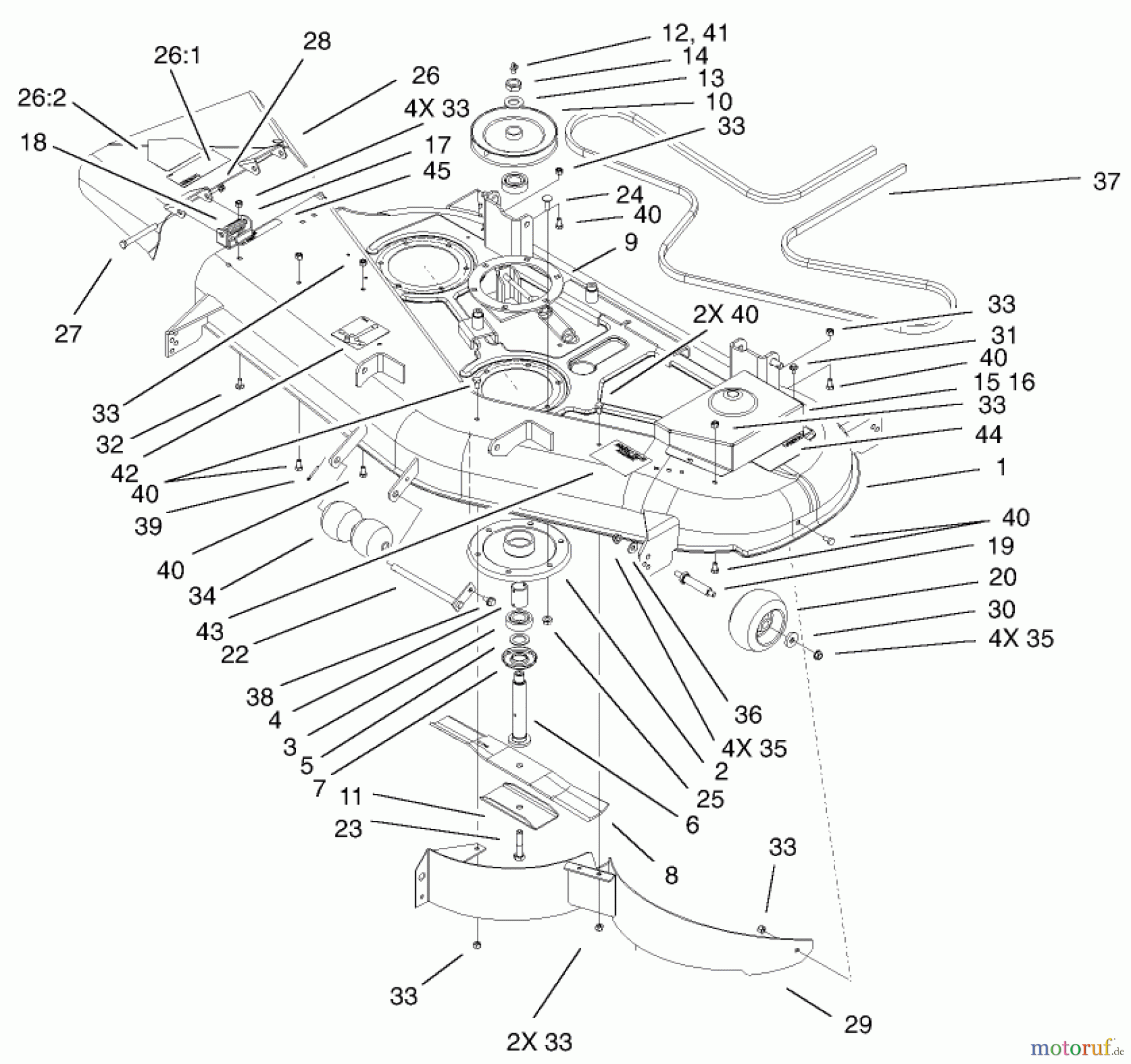  Toro Neu Mowers, Zero-Turn 74801 (Z18-52) - Toro Z18-52 TimeCutter Z Riding Mower, 2002 (220000001-220999999) 52 INCH DECK ASSEMBLY