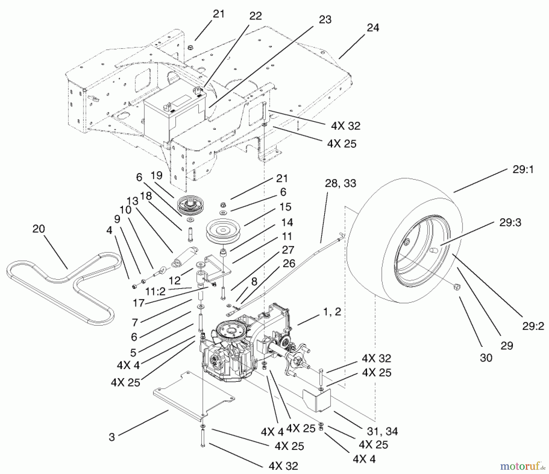 Toro Neu Mowers, Zero-Turn 74801 (Z18-52) - Toro Z18-52 TimeCutter Z Riding Mower, 2002 (220000001-220999999) HYDRO AND BELT DRIVE ASSEMBLY