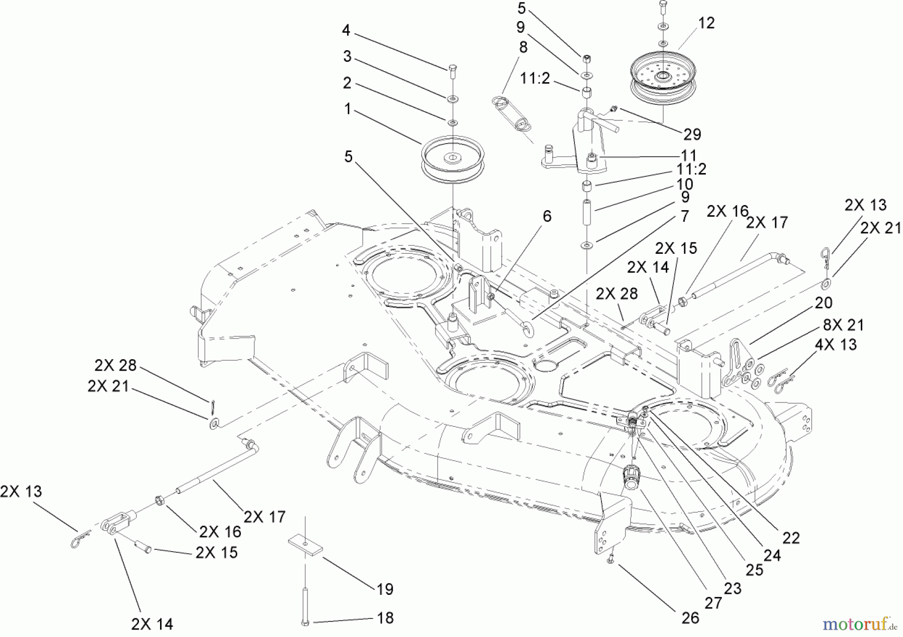  Toro Neu Mowers, Zero-Turn 74802 (19-52ZX) - Toro 19-52ZX TimeCutter ZX Riding Mower, 2004 (240000159-240999999) 52IN DECK BELT DRIVE AND LIFT SYSTEM ASSEMBLY