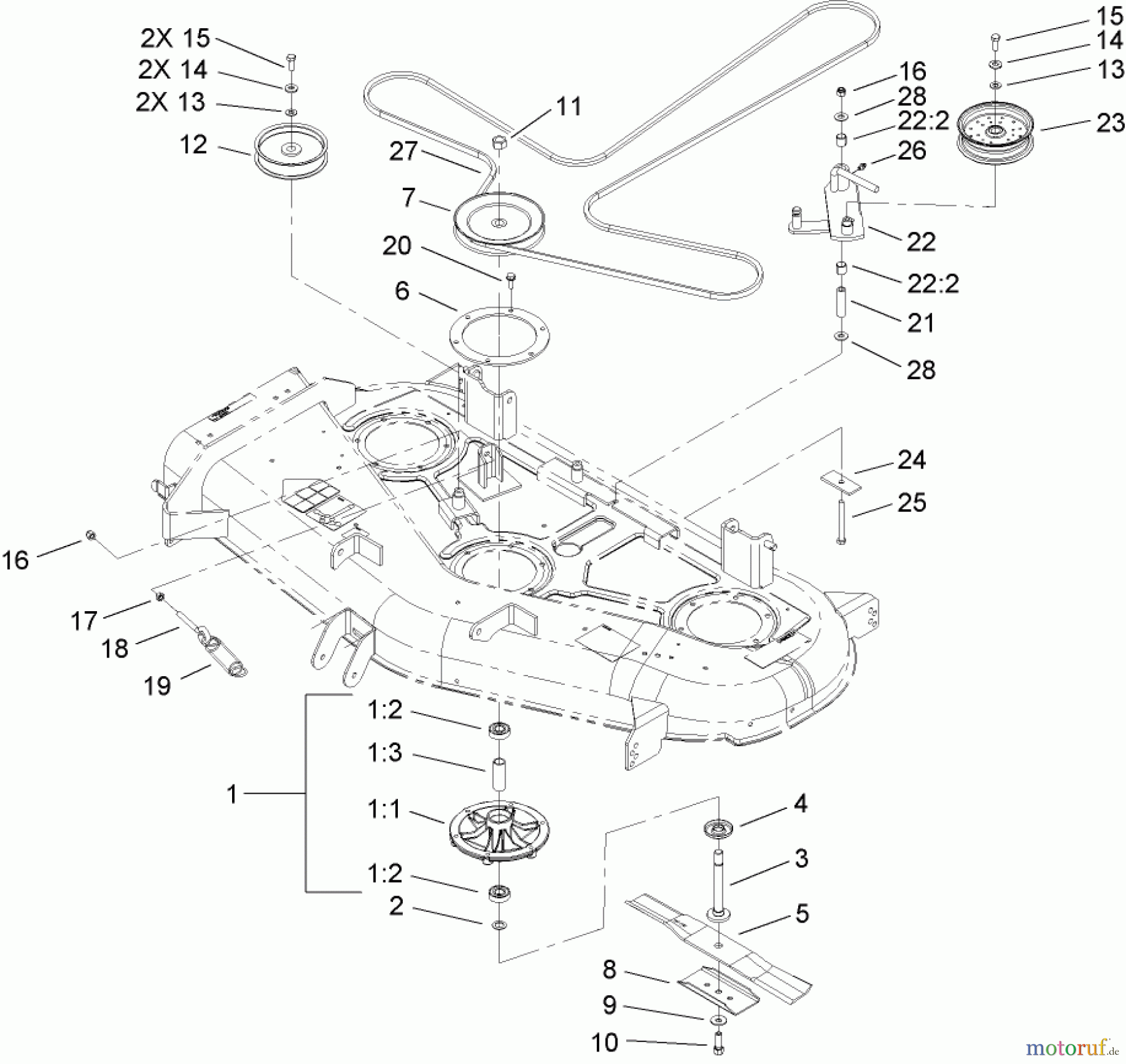  Toro Neu Mowers, Zero-Turn 74806 (ZX525) - Toro TimeCutter ZX525 Riding Mower, 2005 (250000001-250999999) 52IN DECK BELT DRIVE ASSEMBLY