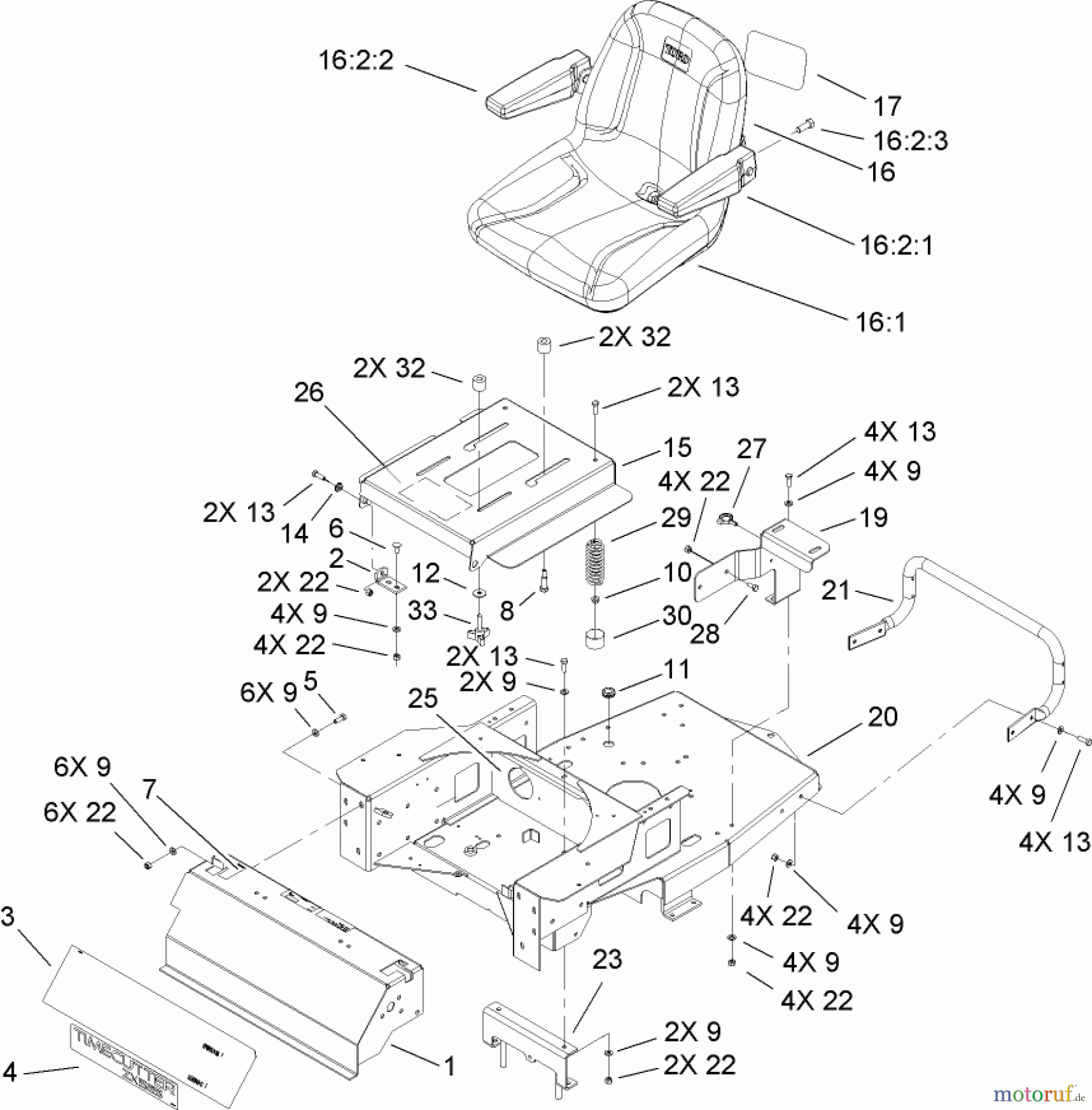  Toro Neu Mowers, Zero-Turn 74806 (ZX525) - Toro TimeCutter ZX525 Riding Mower, 2006 (260000001-260999999) MAIN FRAME ASSEMBLY