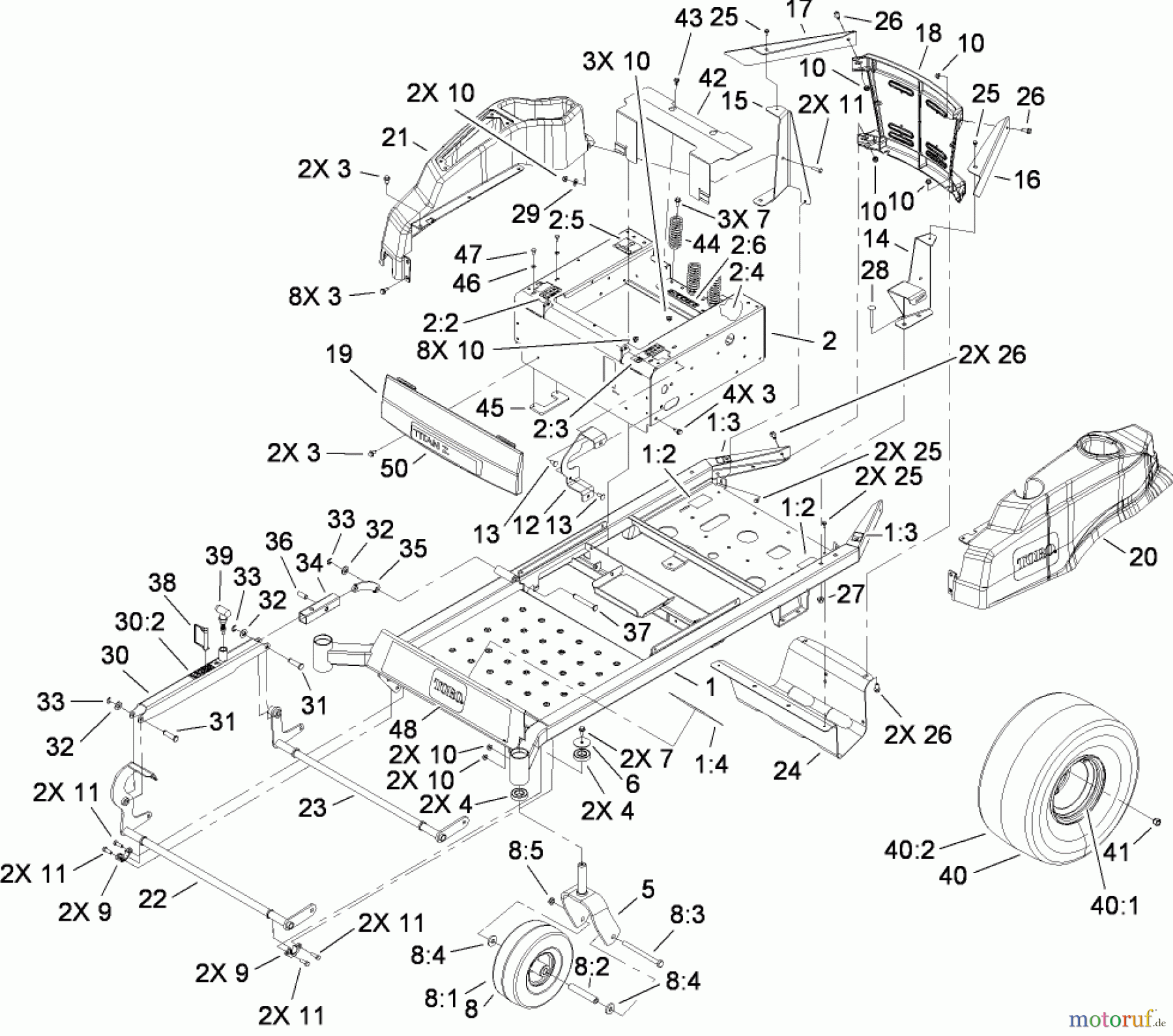  Toro Neu Mowers, Zero-Turn 74812 (Z4800) - Toro TITAN Z4800 Zero-Turn-Radius Riding Mower, 2008 (280000001-280999999) FRAME ASSEMBLY