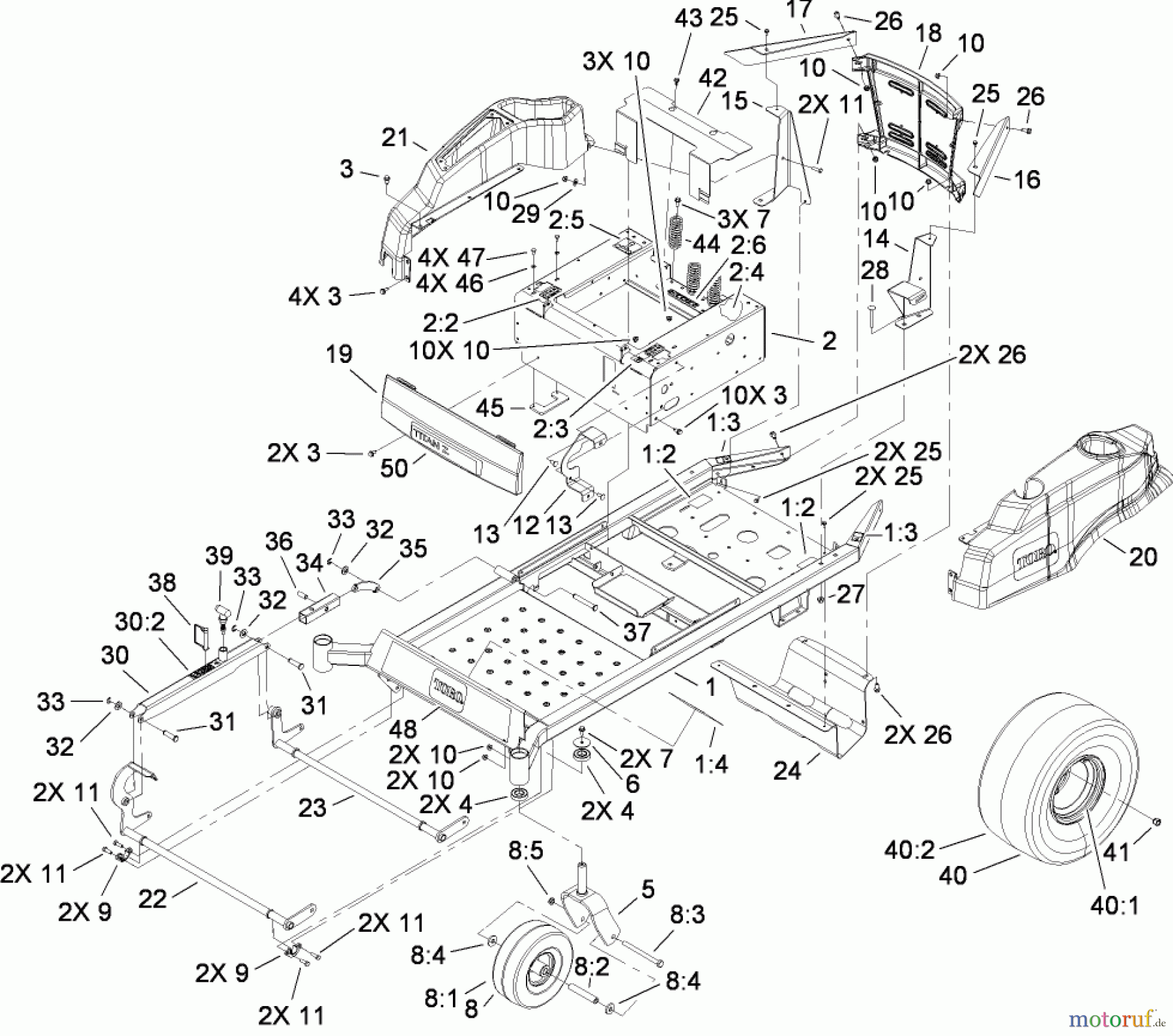  Toro Neu Mowers, Zero-Turn 74816 (Z4800) - Toro TITAN Z4800 Zero-Turn-Radius Riding Mower, 2008 (280000001-280999999) FRAME ASSEMBLY