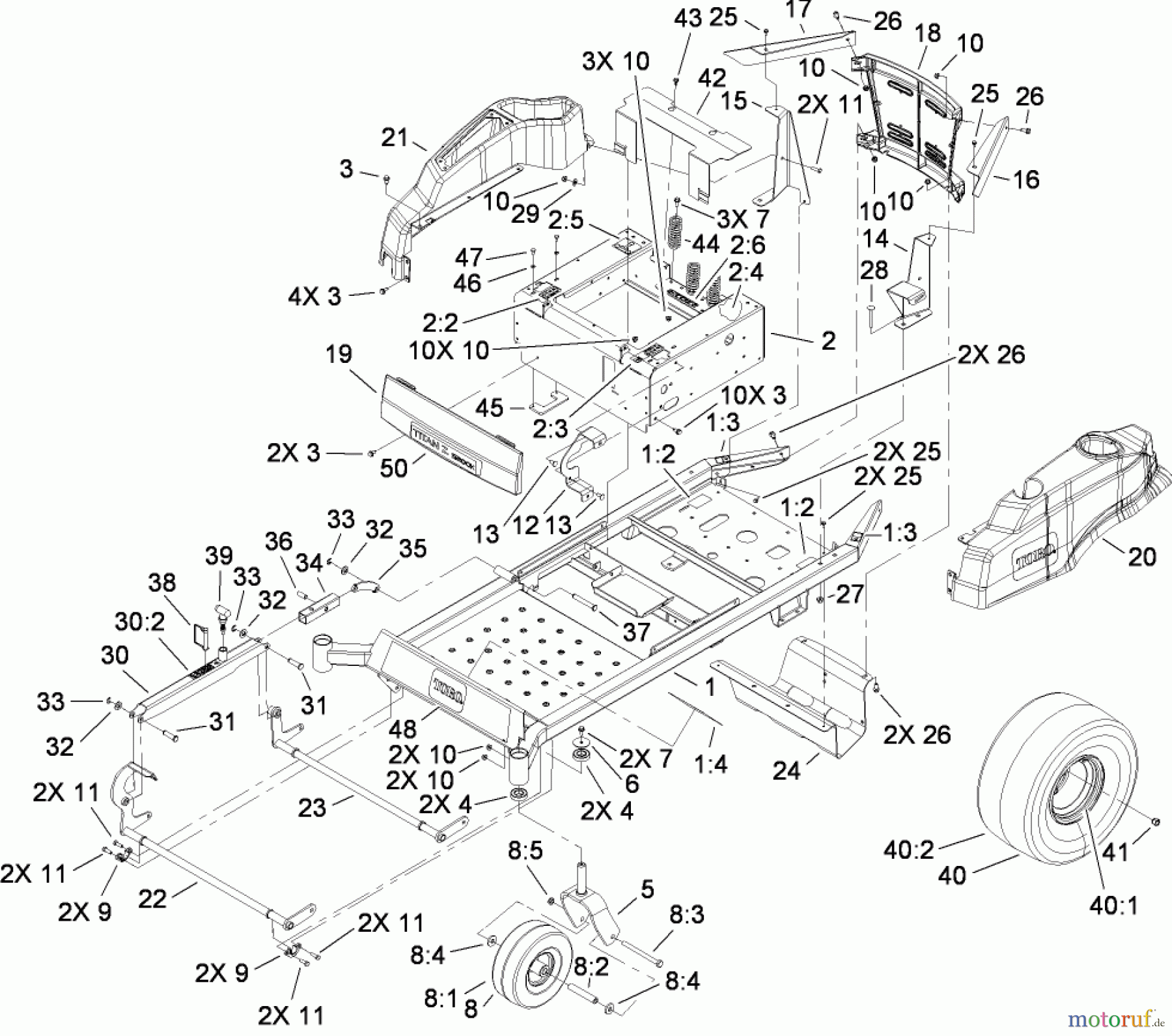  Toro Neu Mowers, Zero-Turn 74818 (Z5200) - Toro TITAN Z5200 Zero-Turn-Radius Riding Mower, 2008 (280000001-280999999) FRAME ASSEMBLY