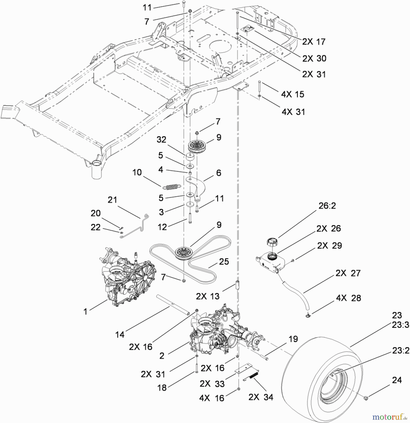  Toro Neu Mowers, Zero-Turn 74830 (ZX4800) - Toro TITAN ZX4800 Zero-Turn-Radius Riding Mower, 2010 (310000001-310999999) TRACTION DRIVE ASSEMBLY