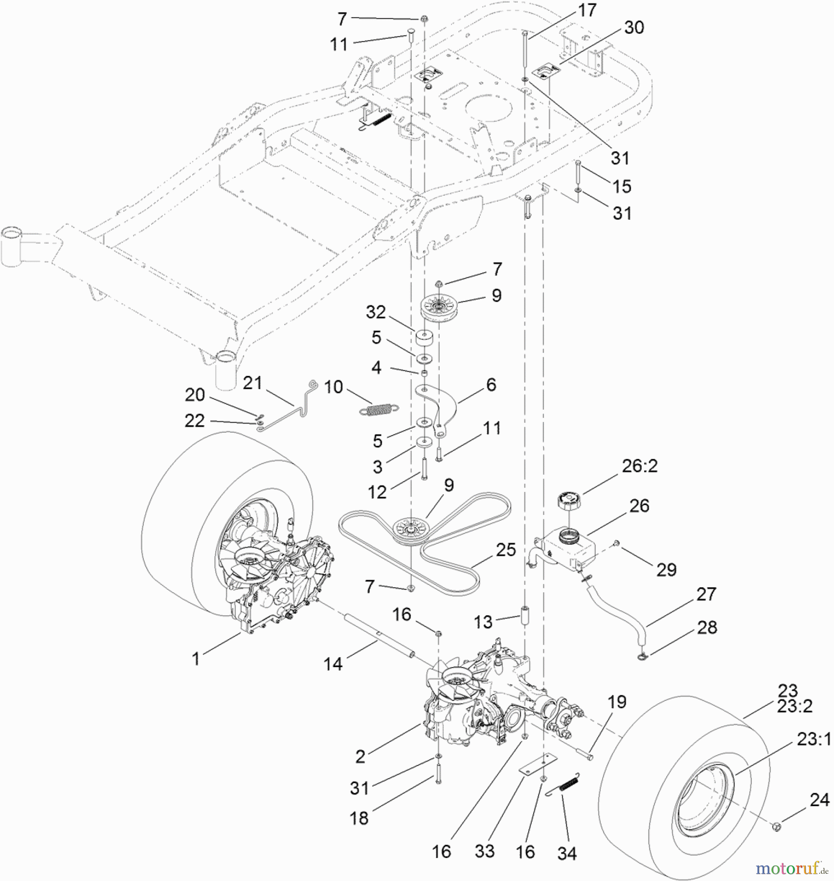  Toro Neu Mowers, Zero-Turn 74840 (ZX5020) - Toro TITAN ZX5020 Zero-Turn-Radius Riding Mower, 2011 (311000001-311999999) TRACTION DRIVE ASSEMBLY