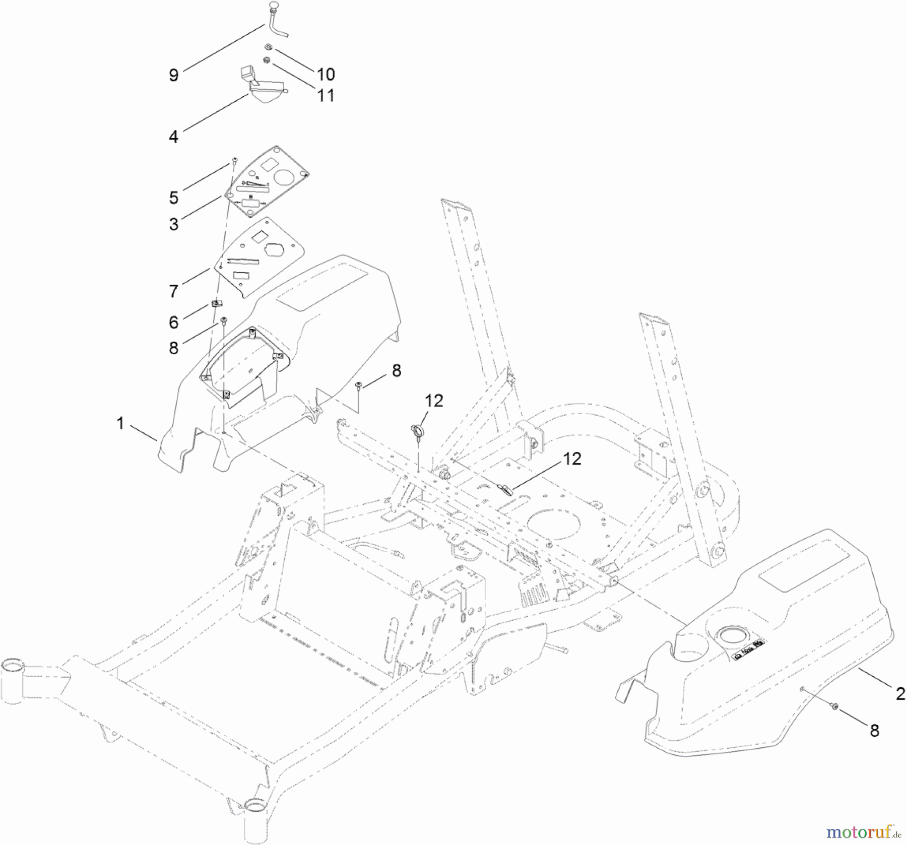  Toro Neu Mowers, Zero-Turn 74841 (ZX4820) - Toro TITAN ZX4820 Zero-Turn-Radius Riding Mower, 2011 (311000001-311999999) CONTROL PANEL AND BODY STYLING POD ASSEMBLY