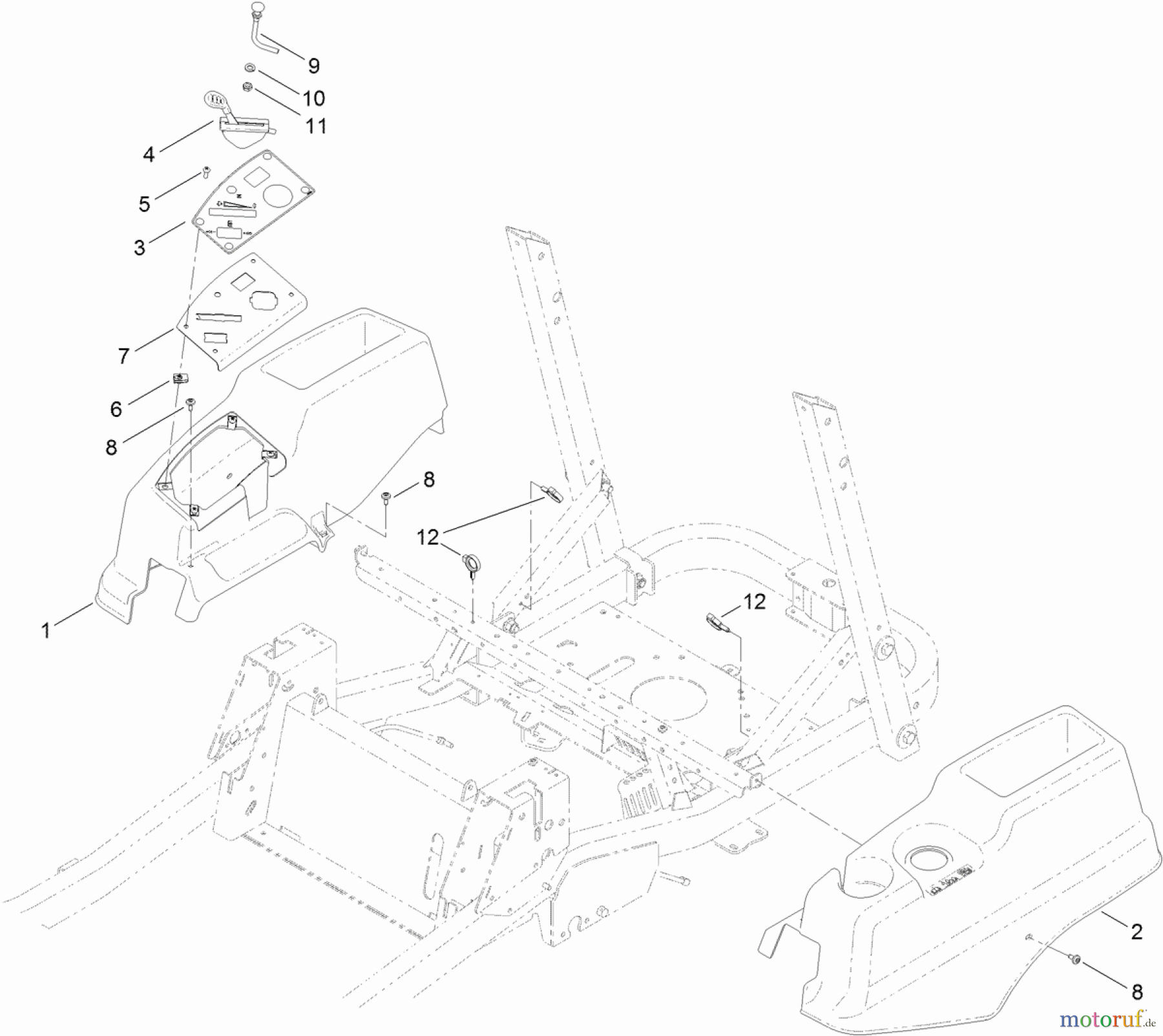  Toro Neu Mowers, Zero-Turn 74841 (ZX4820) - Toro TITAN ZX4820 Zero-Turn-Radius Riding Mower, 2012 (SN 312000001-312999999) CONTROL PANEL AND BODY STYLING POD ASSEMBLY
