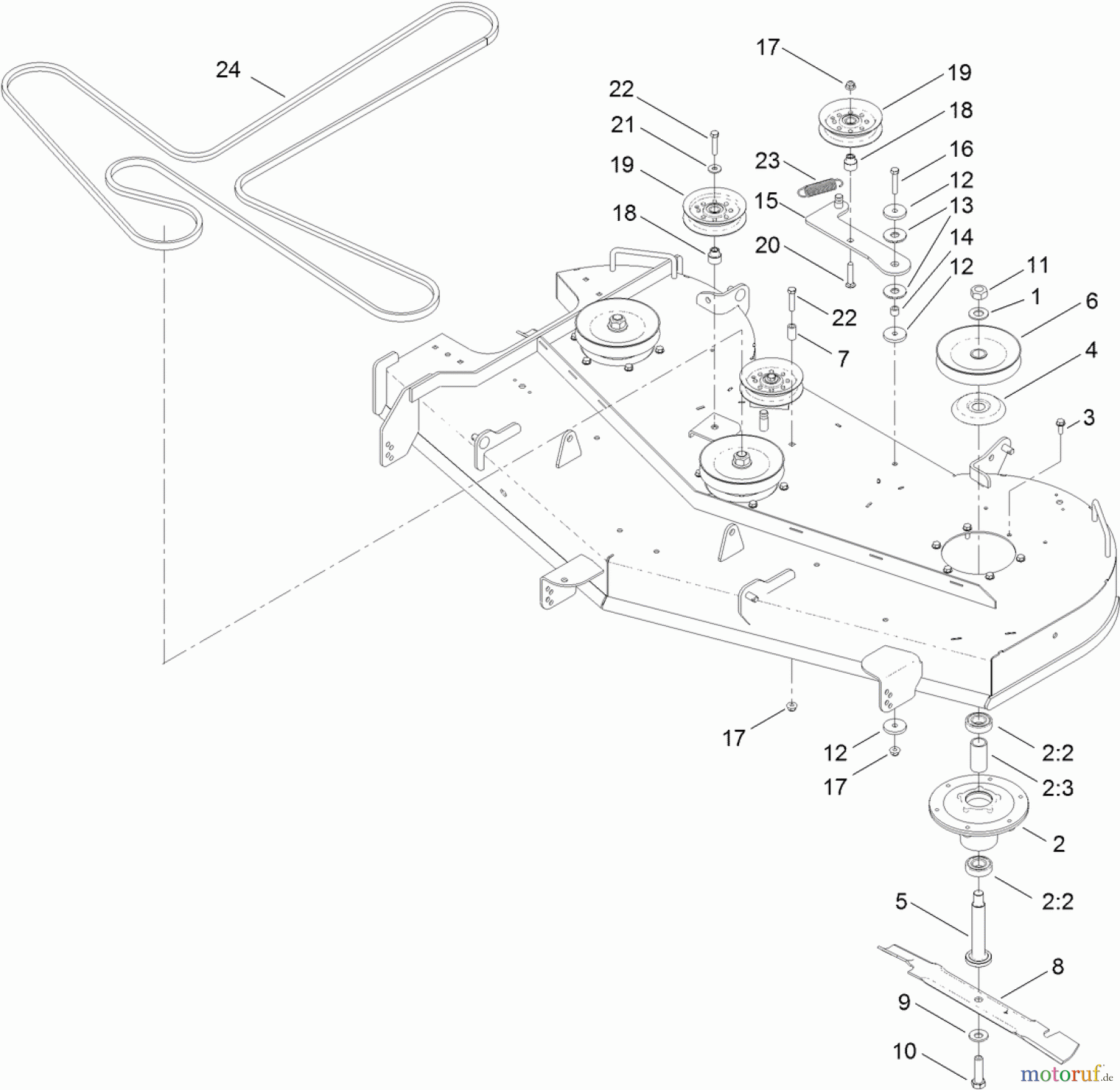  Toro Neu Mowers, Zero-Turn 74843 (ZX6020) - Toro TITAN ZX6020 Zero-Turn-Radius Riding Mower, 2012 (SN 312000001-312999999) 60 INCH DECK BELT, SPINDLE AND BLADE ASSEMBLY