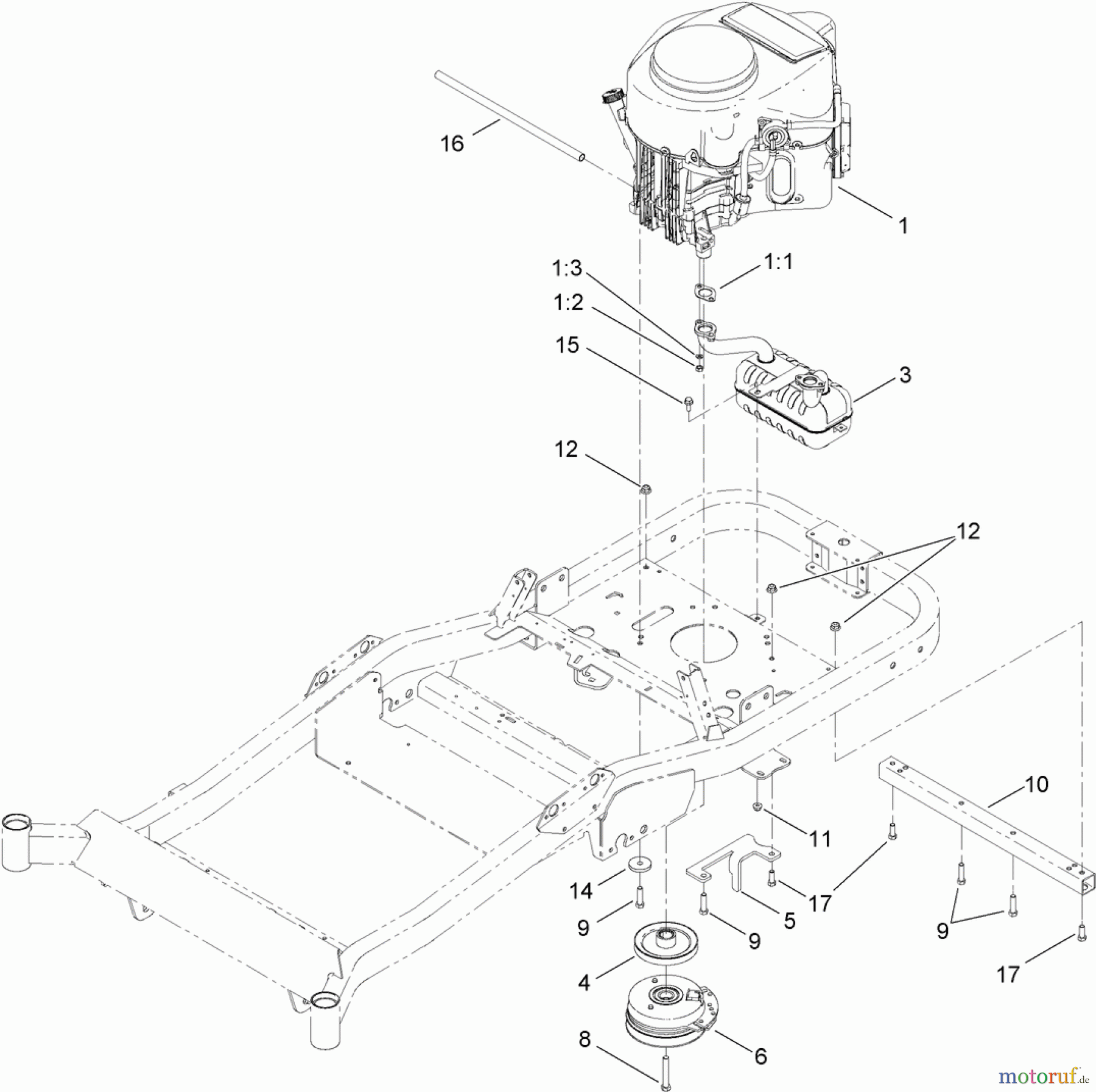  Toro Neu Mowers, Zero-Turn 74871 (MX4880) - Toro TITAN MX4880 Zero-Turn-Radius Riding Mower, 2012 (SN 312000001-312999999) ENGINE AND CLUTCH ASSEMBLY
