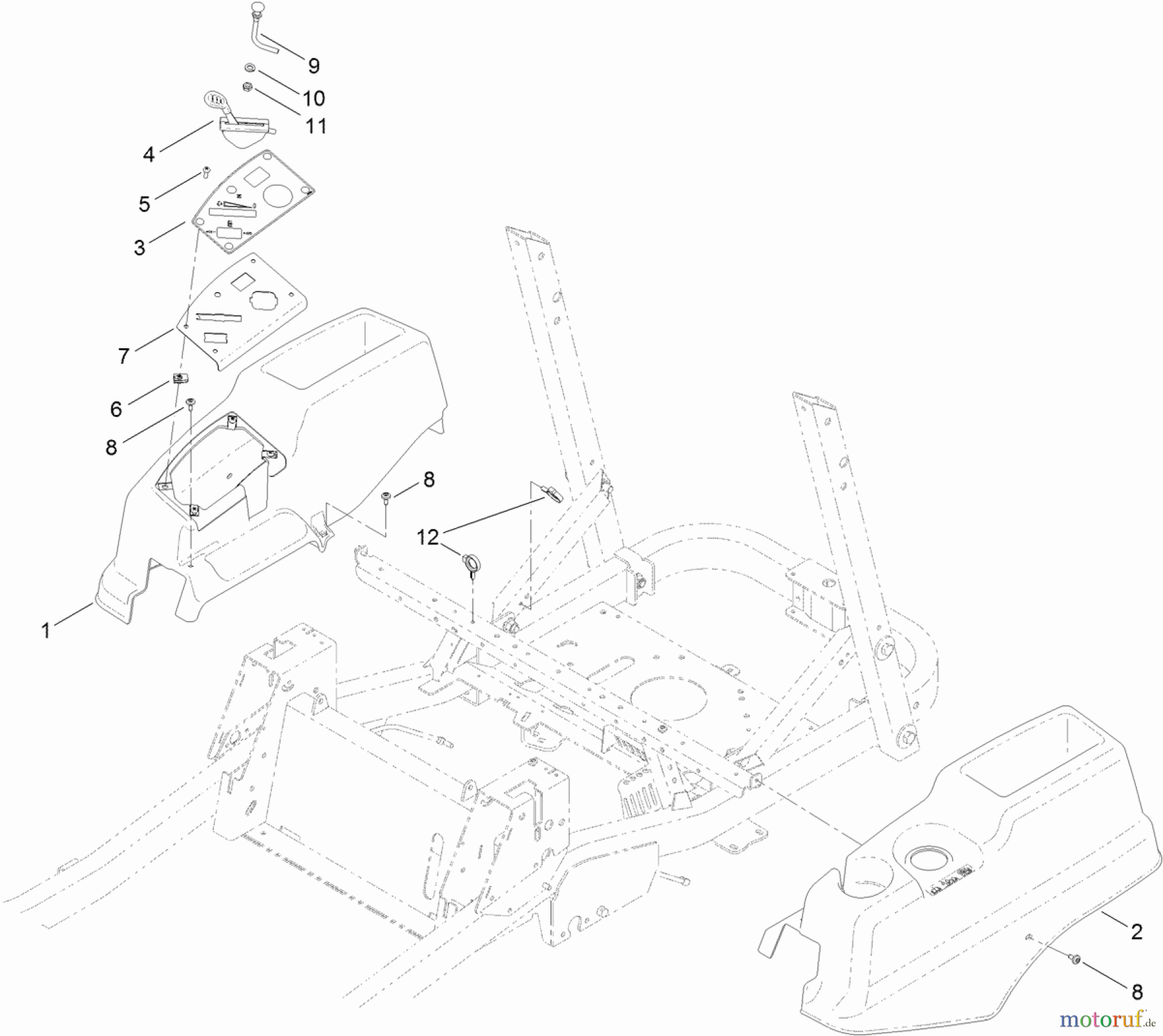 Toro Neu Mowers, Zero-Turn 74872 (MX5480) - Toro TITAN MX5480 Zero-Turn-Radius Riding Mower, 2012 (SN 312000001-312999999) BODY AND STYLING ASSEMBLY