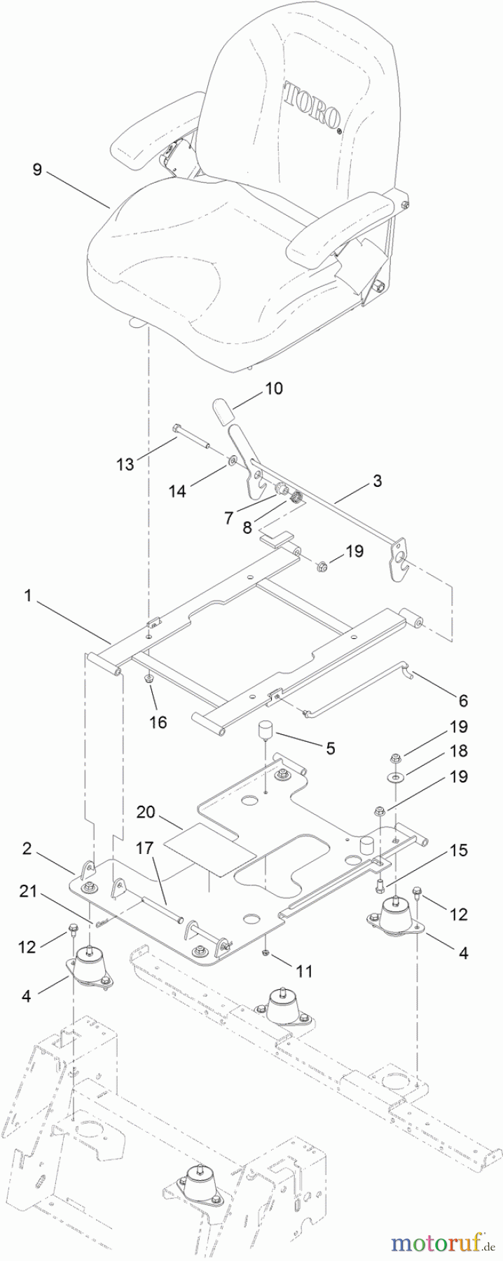  Toro Neu Mowers, Zero-Turn 74872 (MX5480) - Toro TITAN MX5480 Zero-Turn-Radius Riding Mower, 2012 (SN 312000001-312999999) SEAT MOUNT ASSEMBLY