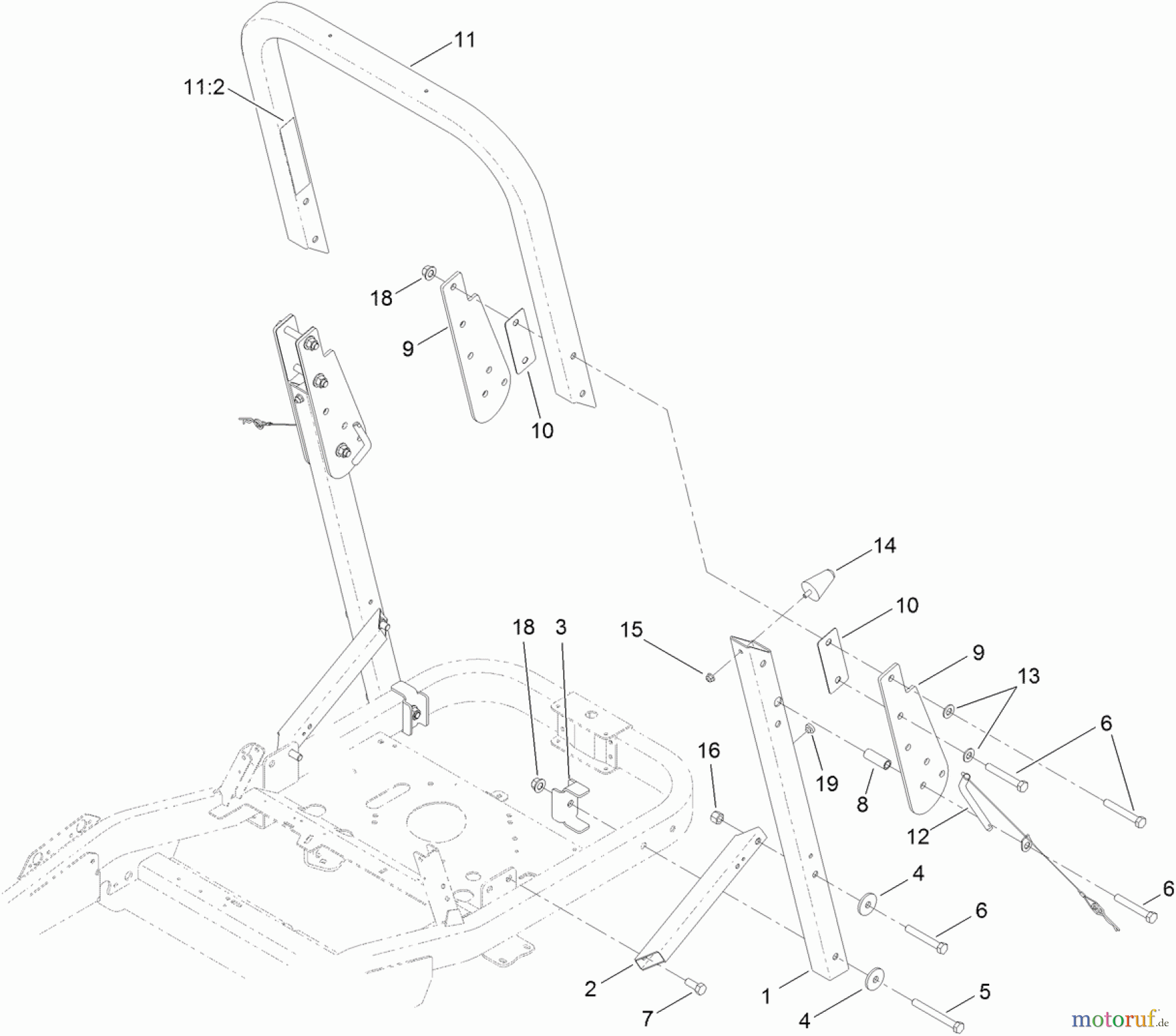 Toro Neu Mowers, Zero-Turn 74873 (MX6080) - Toro TITAN MX6080 Zero-Turn-Radius Riding Mower, 2012 (SN 312000001-312999999) ROLL-OVER PROTECTION SYSTEM ASSEMBLY
