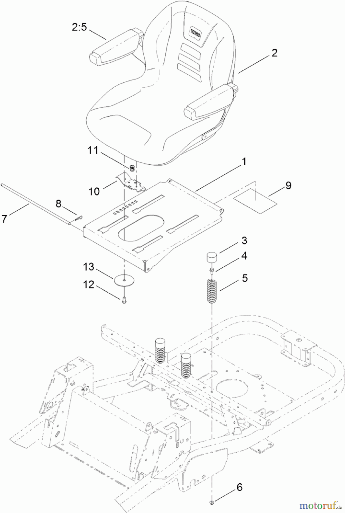  Toro Neu Mowers, Zero-Turn 74920 (ZX4820) - Toro TITAN ZX4820 Zero-Turn-Radius Riding Mower, 2011 (311000001-311999999) SEAT ASSEMBLY
