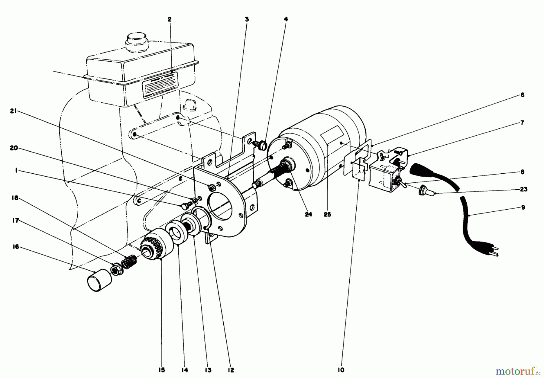  Toro Neu Snow Blowers/Snow Throwers Seite 1 38050 (724) - Toro 724 Snowthrower, 1979 (9000001-9999999) STARTER MOTOR KIT MODEL 23-4410 (FOR SNOWTHROWERS MODEL NO. 38050)