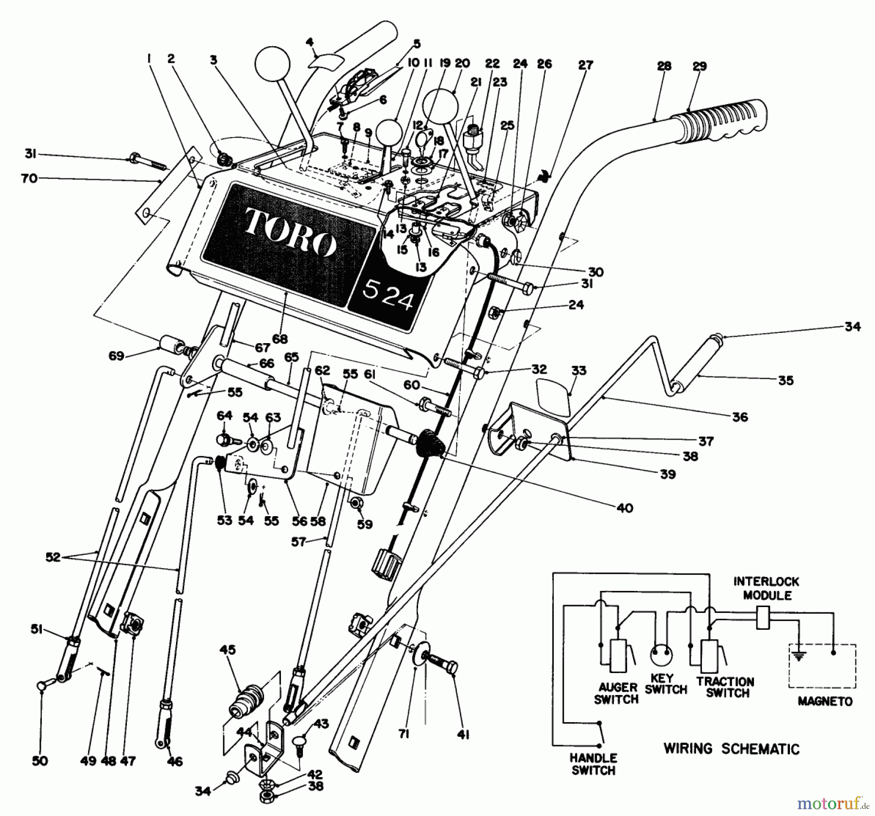  Toro Neu Snow Blowers/Snow Throwers Seite 1 38050 (724) - Toro 724 Snowthrower, 1987 (7000001-7999999) HANDLE ASSEMBLY