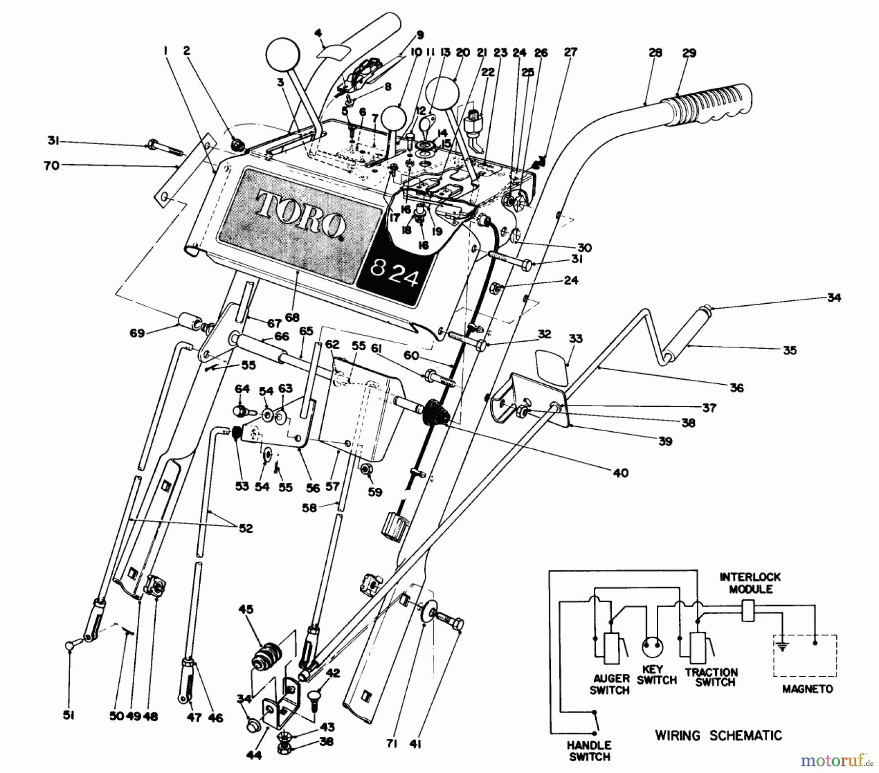  Toro Neu Snow Blowers/Snow Throwers Seite 1 38085C (824) - Toro 824 Snowthrower, 1987 (7000001-7999999) HANDLE ASSEMBLY